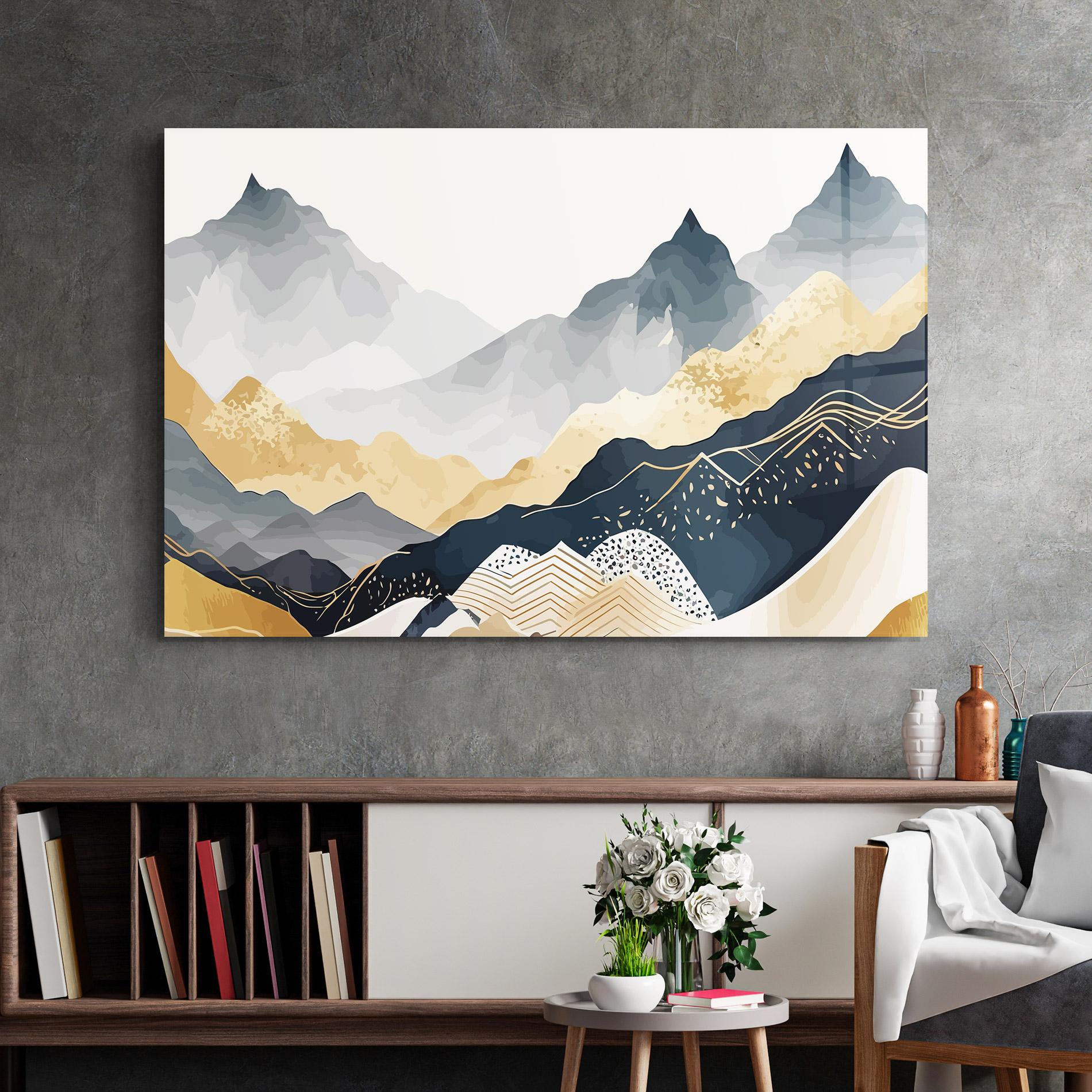 Üvegkép Blue Gold Mountain mockup 2