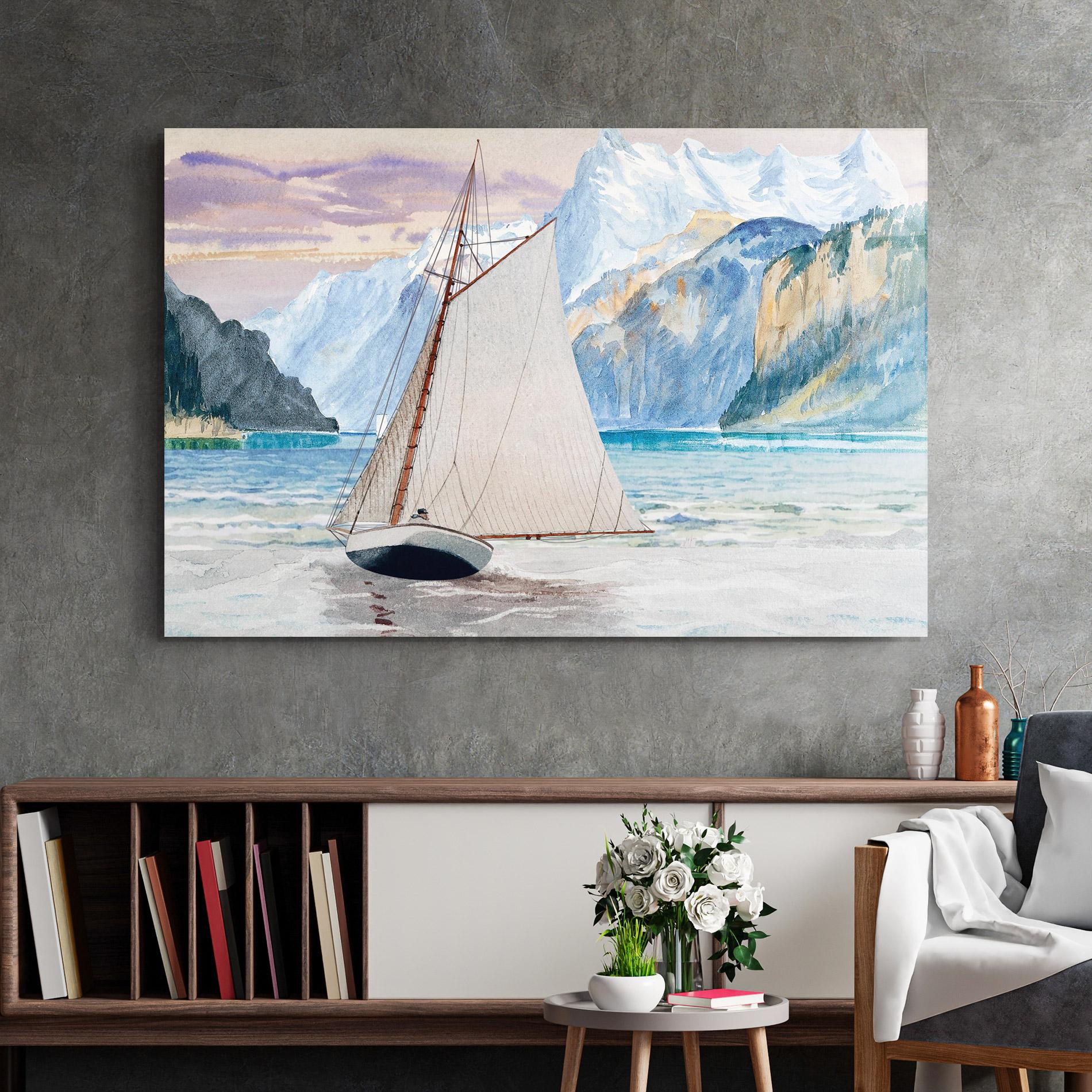 Üvegkép Boat Mountain View mockup 2