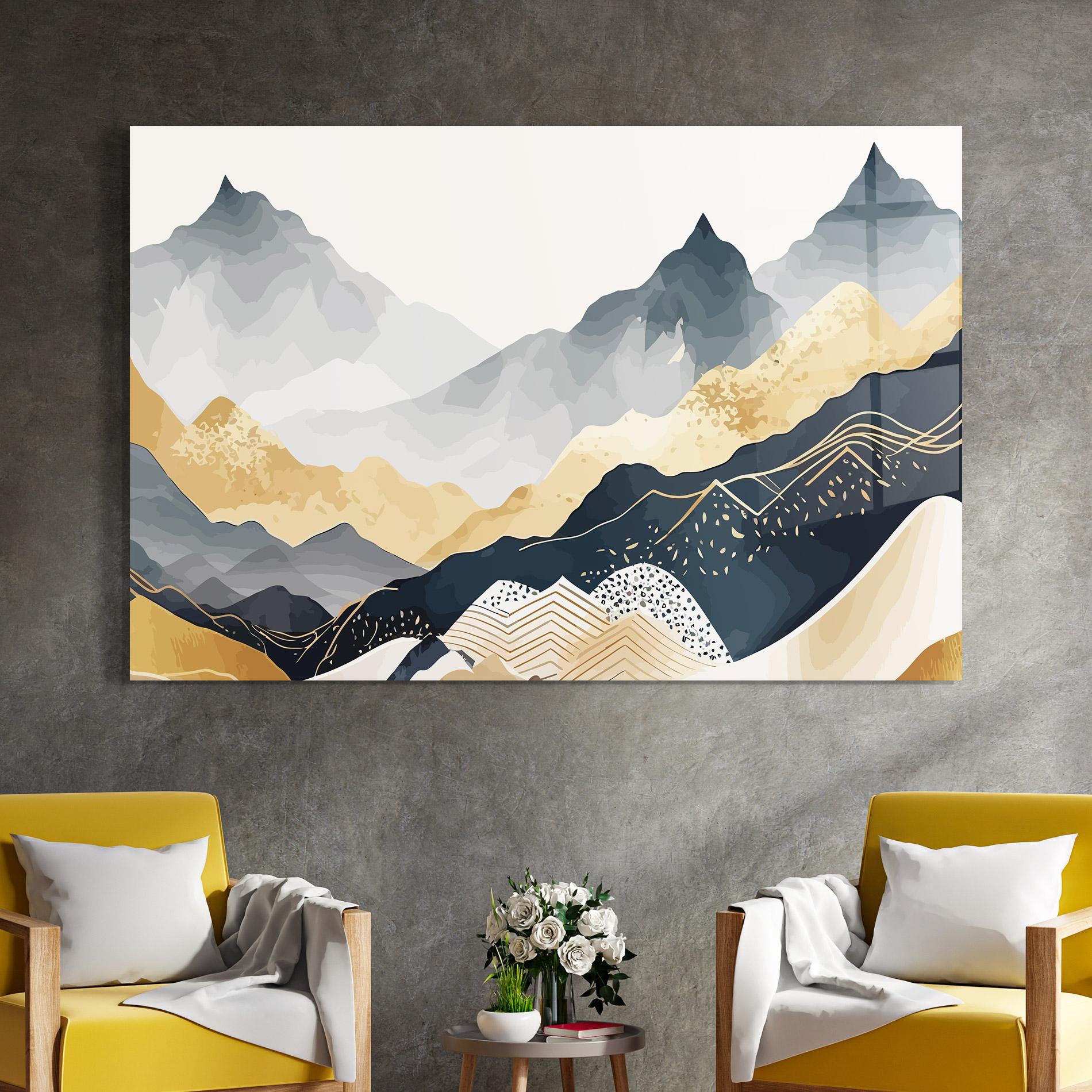 Üvegkép Blue Gold Mountain mockup 4