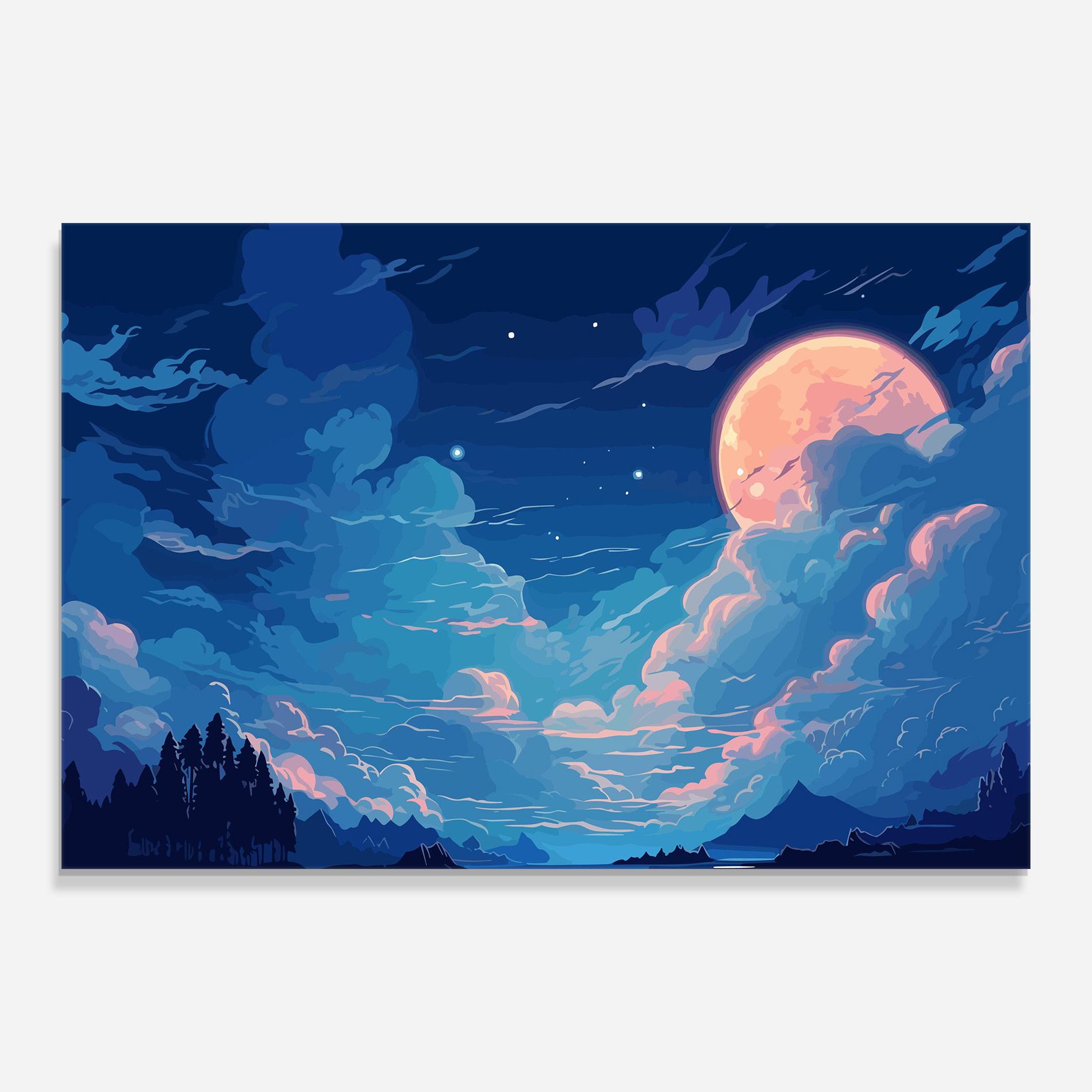 Üvegkép Blue Cloud Moon mockup 0
