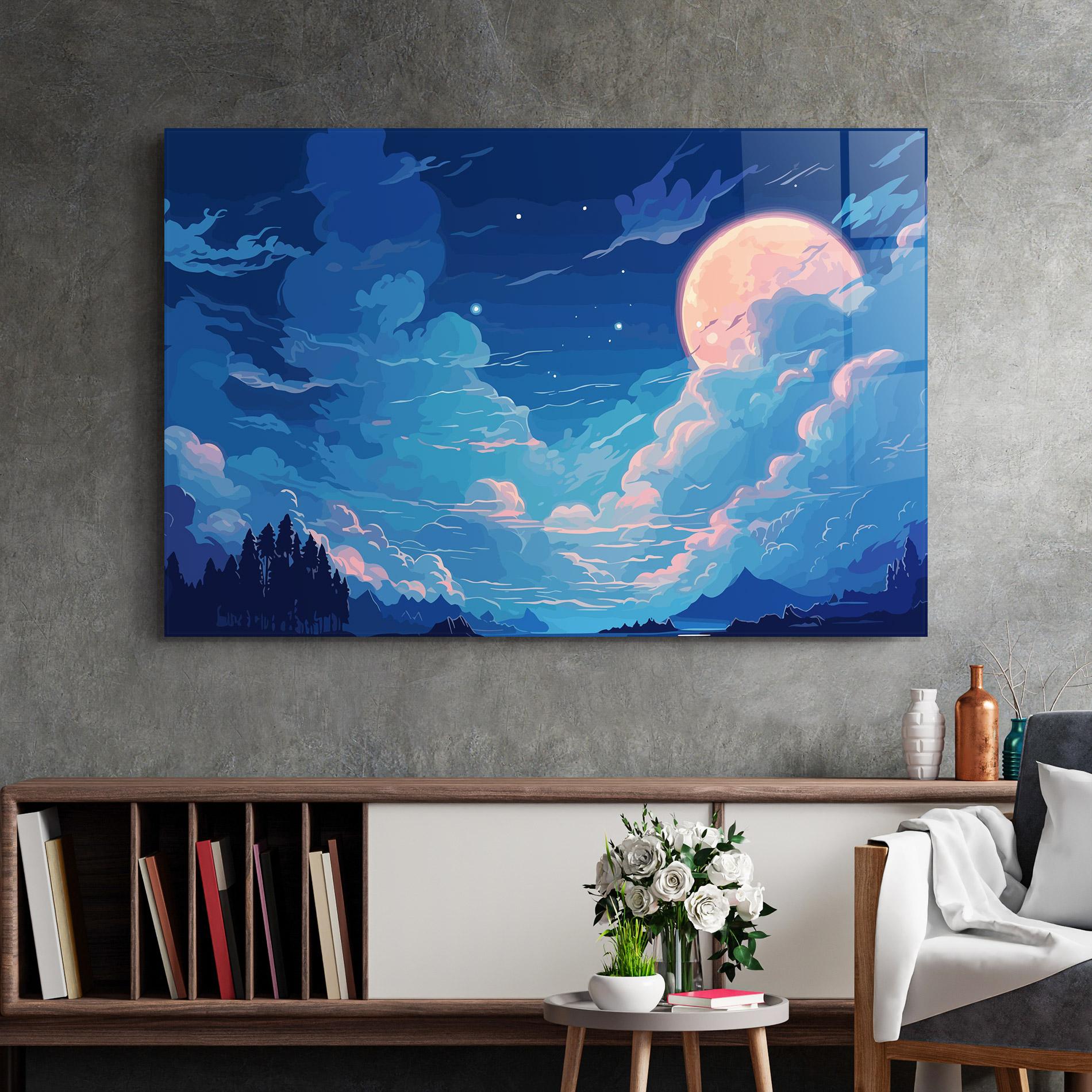 Üvegkép Blue Cloud Moon mockup 2
