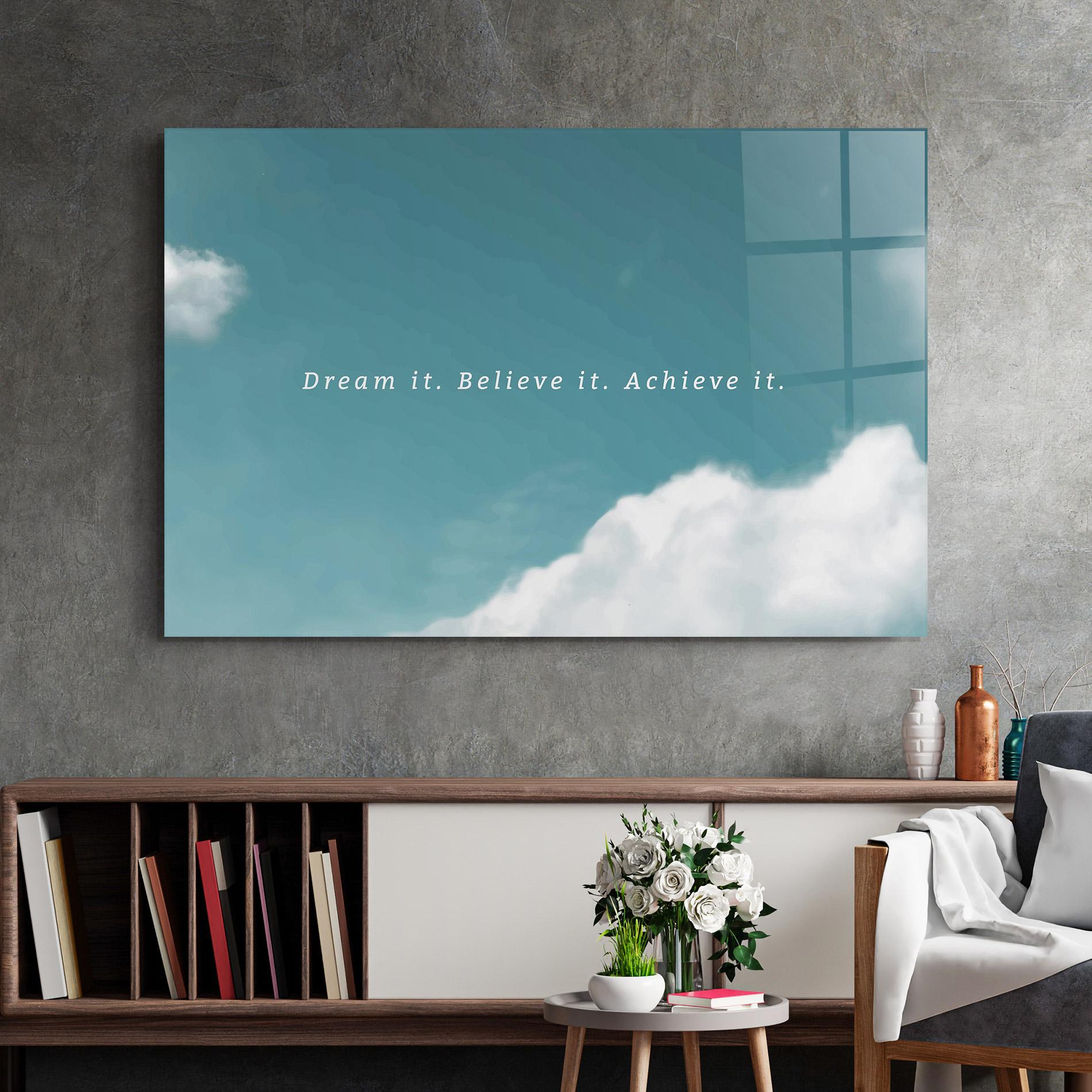 Üvegkép Clouds Text Green mockup 2