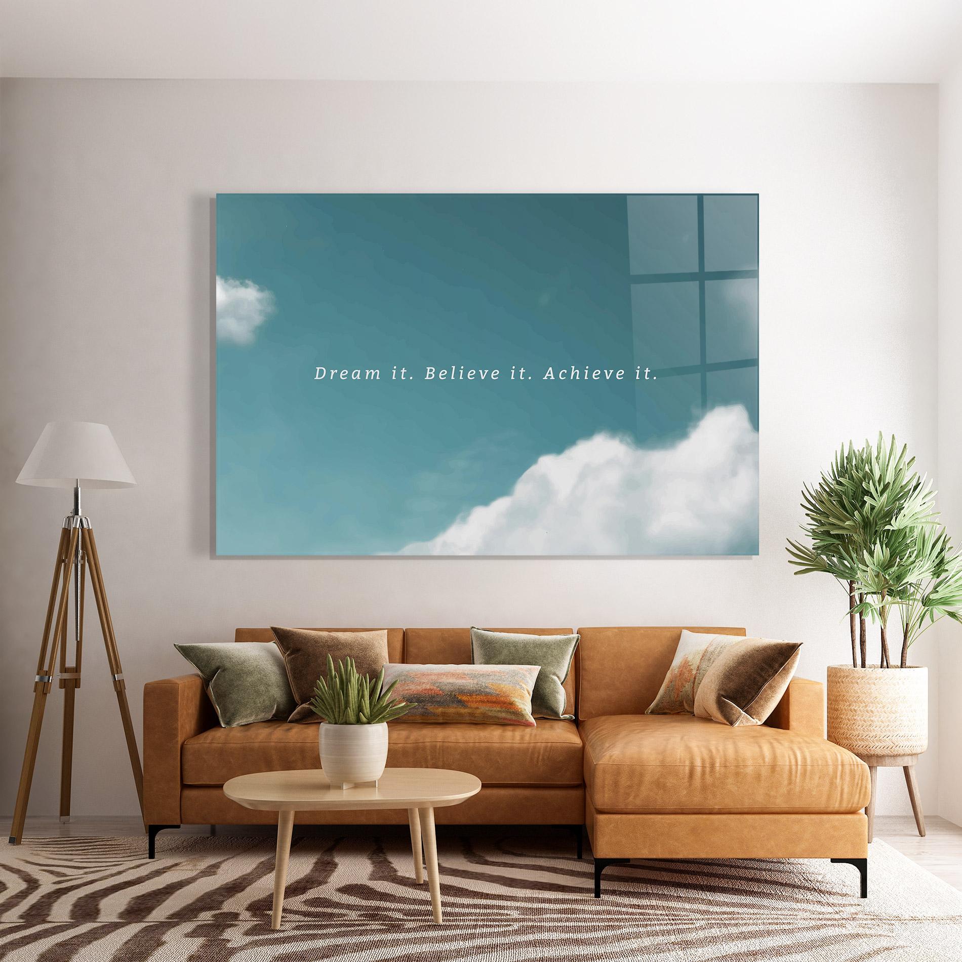 Üvegkép Clouds Text Green mockup 7