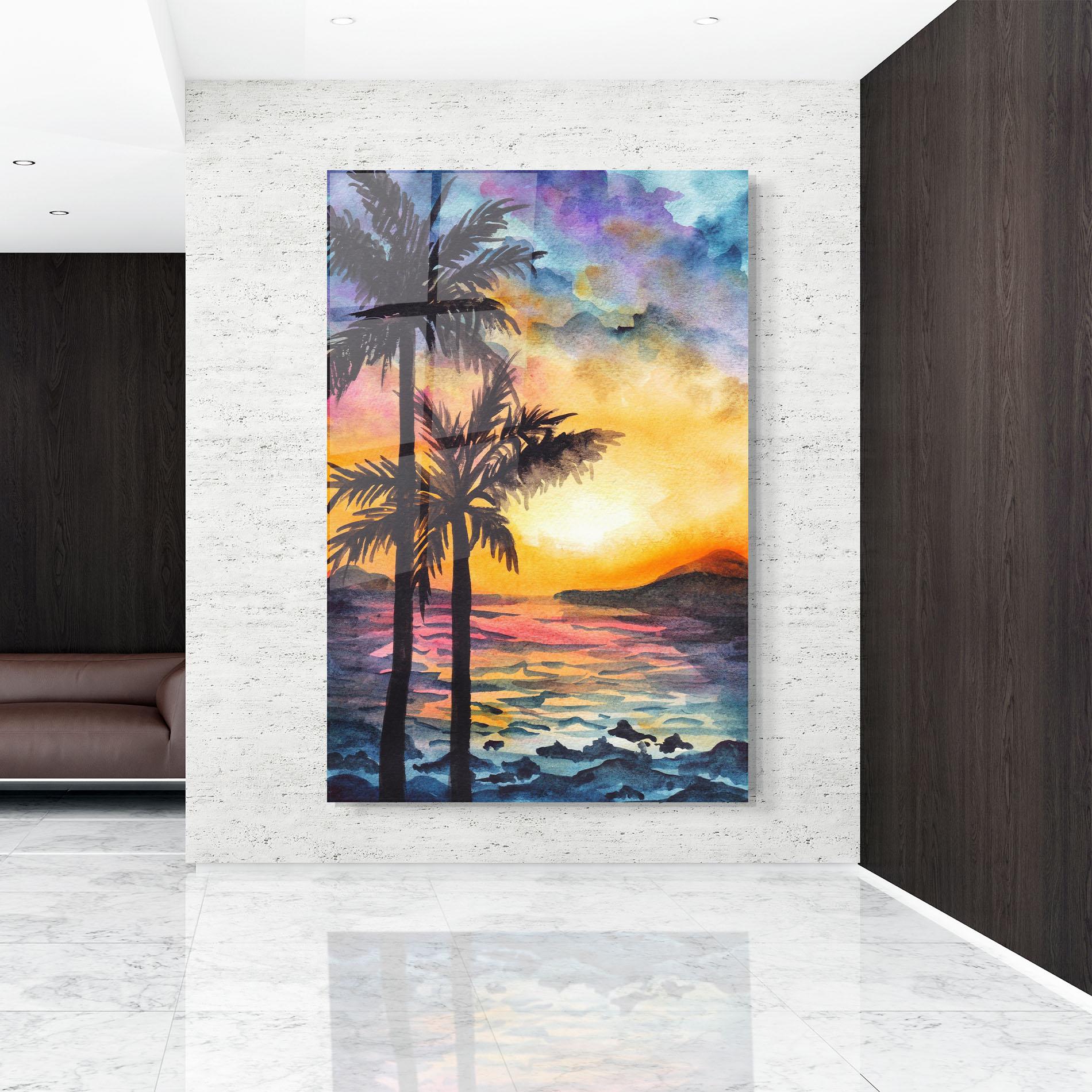 Üvegkép Sunset Tree Beach mockup 9