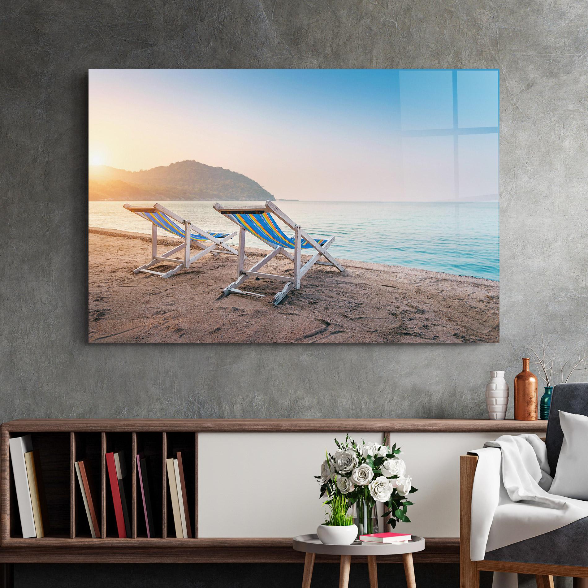 Üvegkép Colorful Beach Chairs mockup 2