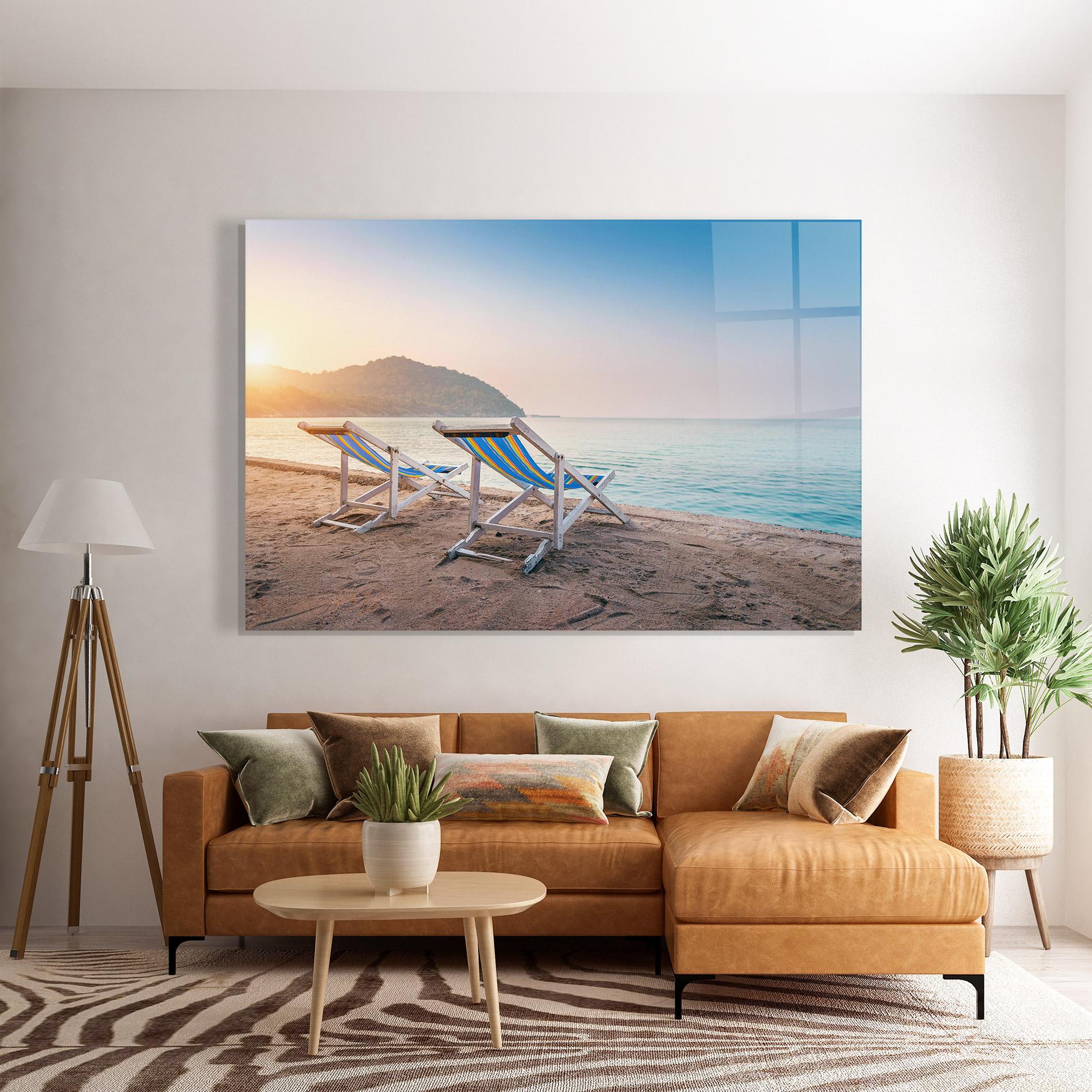 Üvegkép Colorful Beach Chairs mockup 7