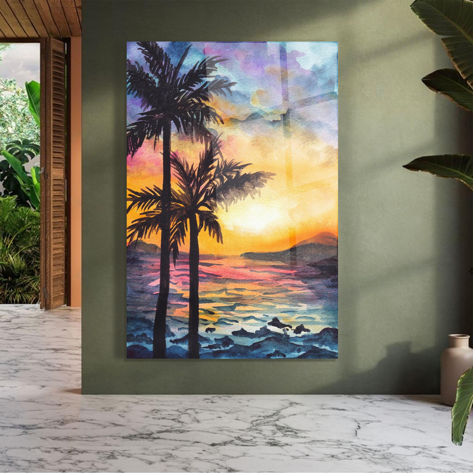 Üvegkép Sunset Tree Beach mockup 7