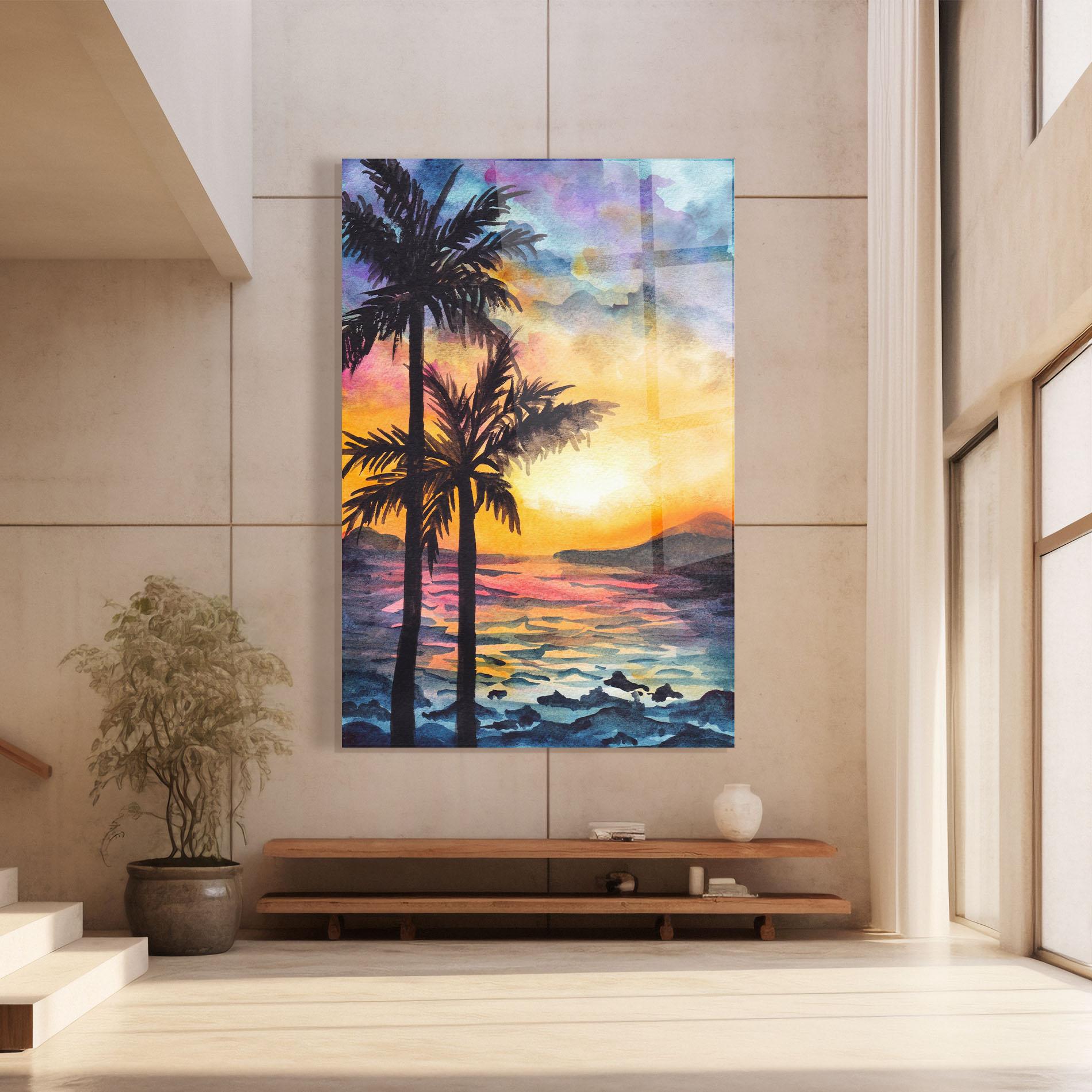 Üvegkép Sunset Tree Beach mockup 8