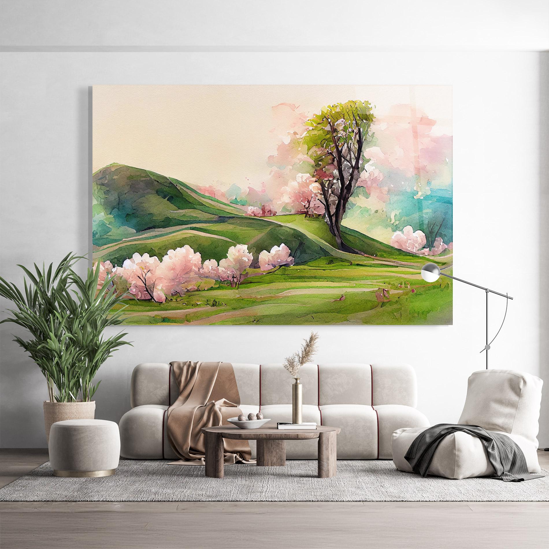 Üvegkép Pink Spring Trees mockup 9