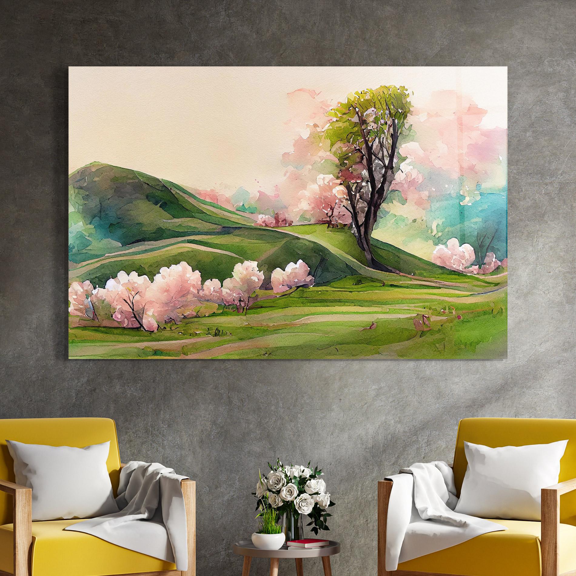 Üvegkép Pink Spring Trees mockup 4