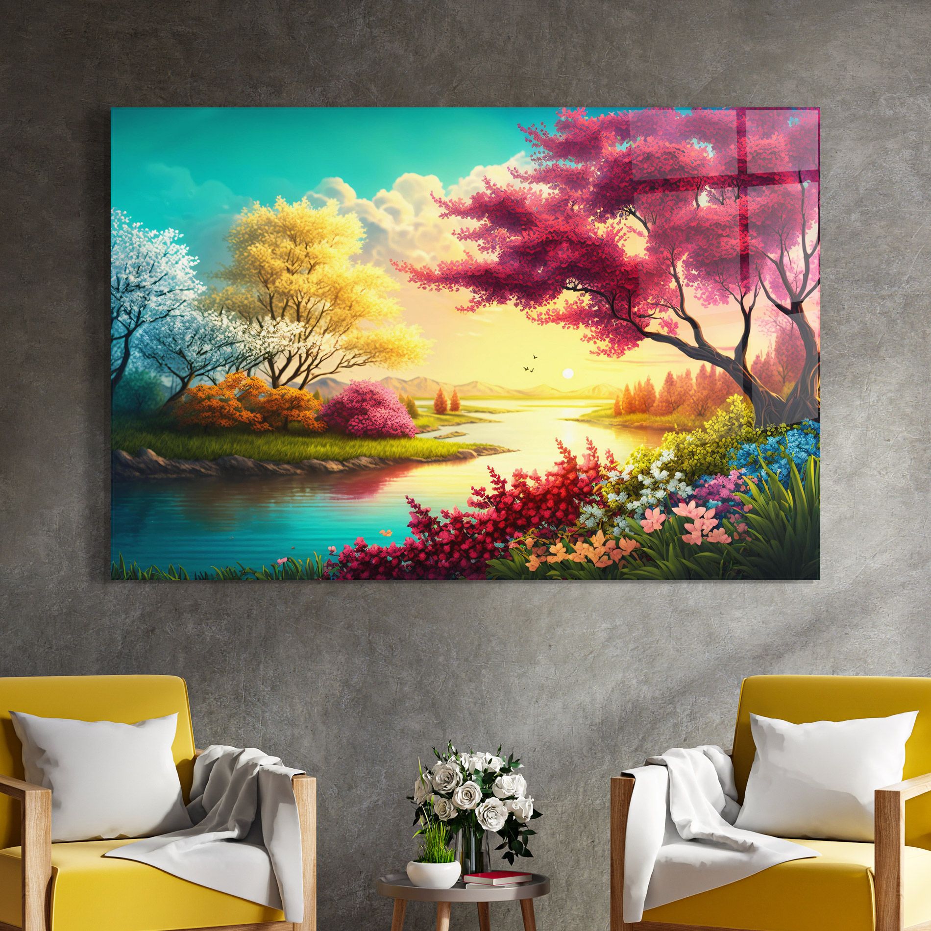 Pink Yellow Trees mockup 4