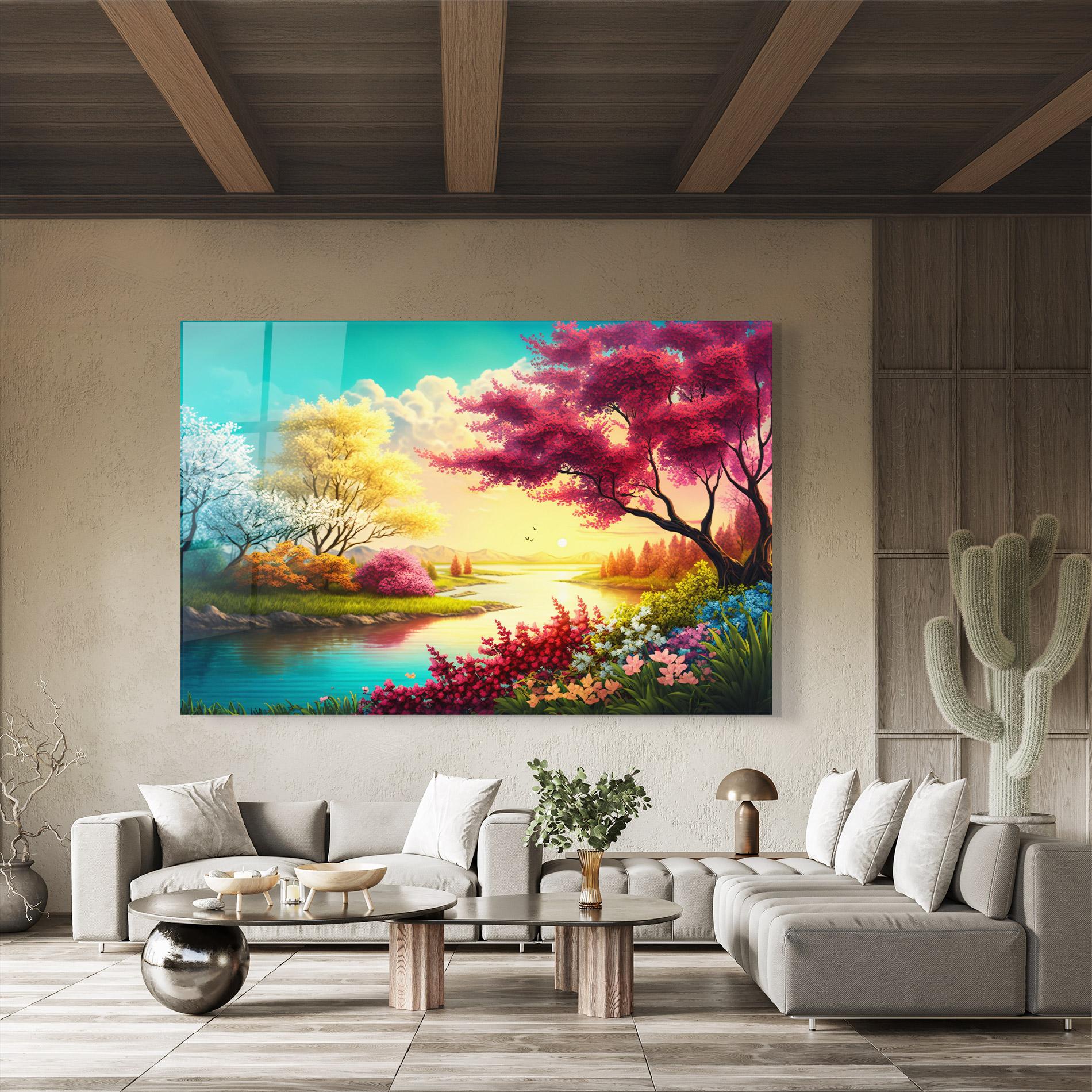 Üvegkép Pink Yellow Trees mockup 8