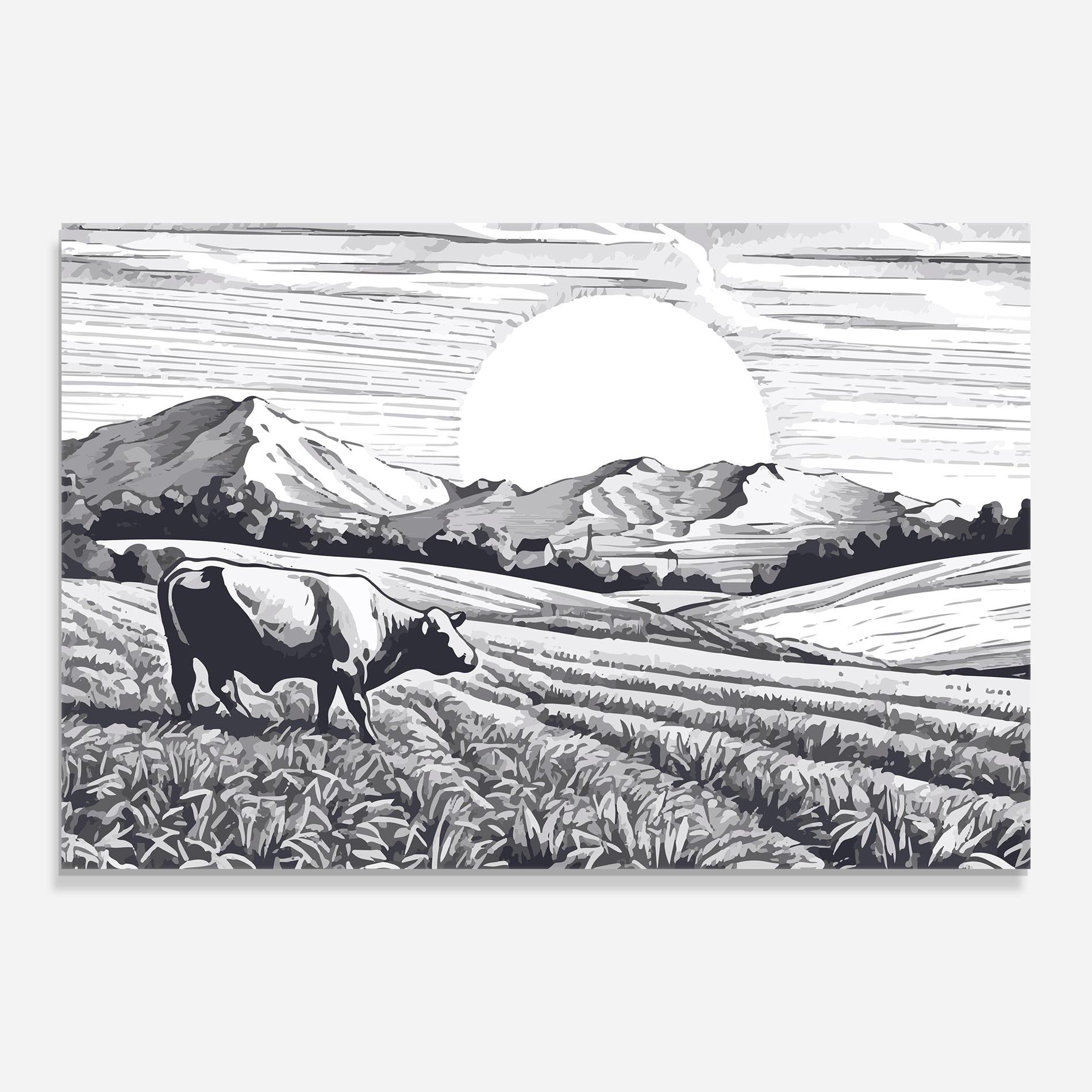Üvegkép Cow Grey Ink mockup 0