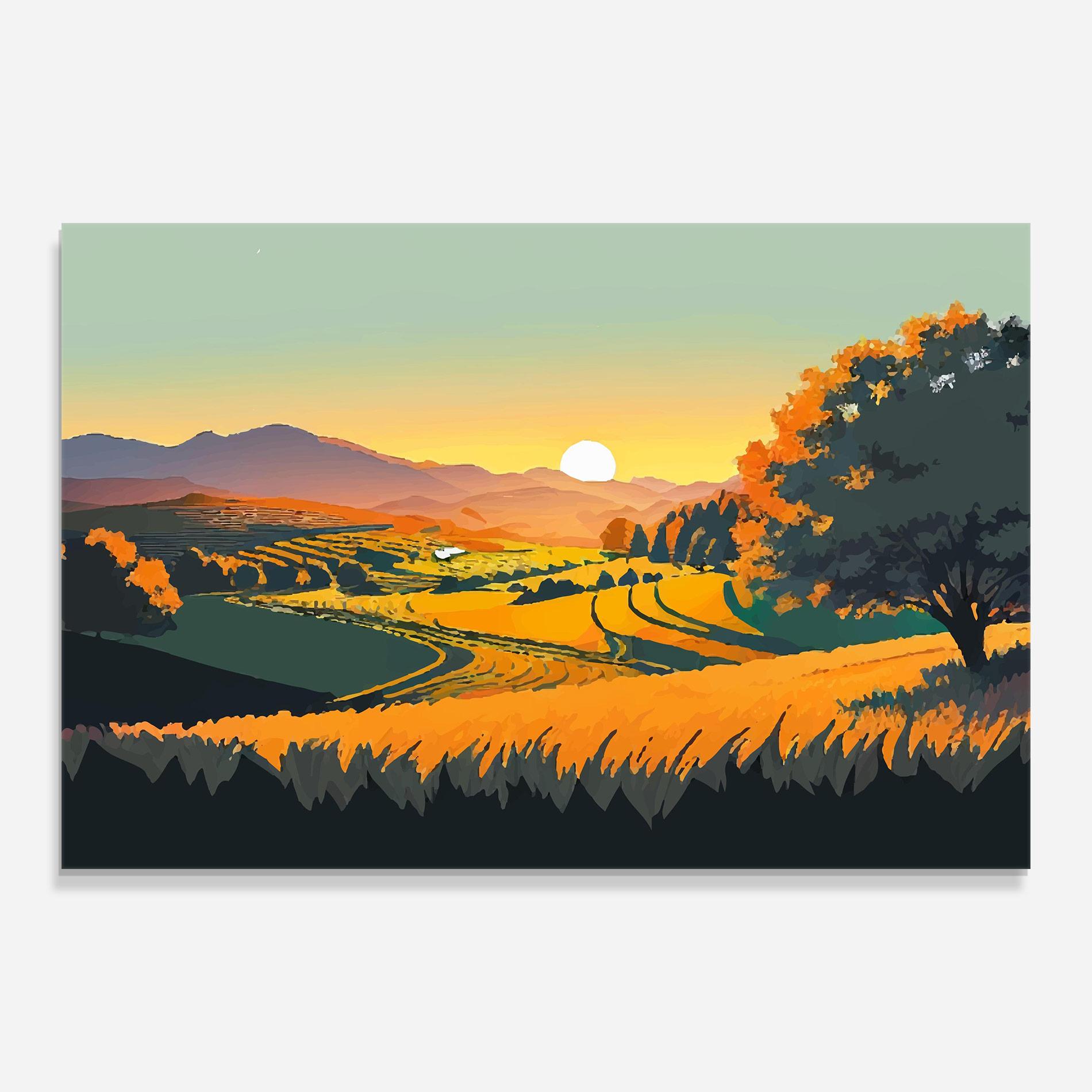 Üvegkép Rural Sunset Field mockup 0