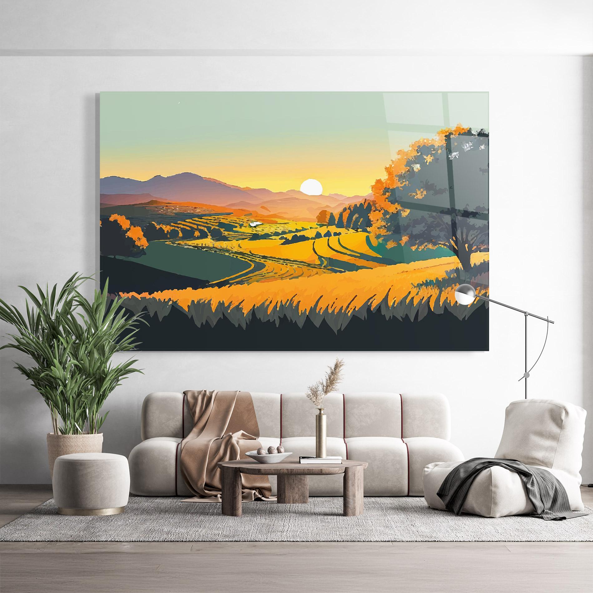 Üvegkép Rural Sunset Field mockup 9