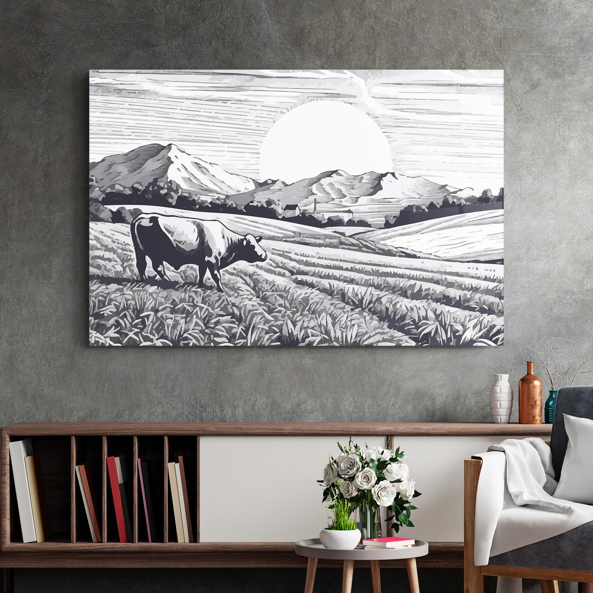 Üvegkép Cow Grey Ink mockup 2