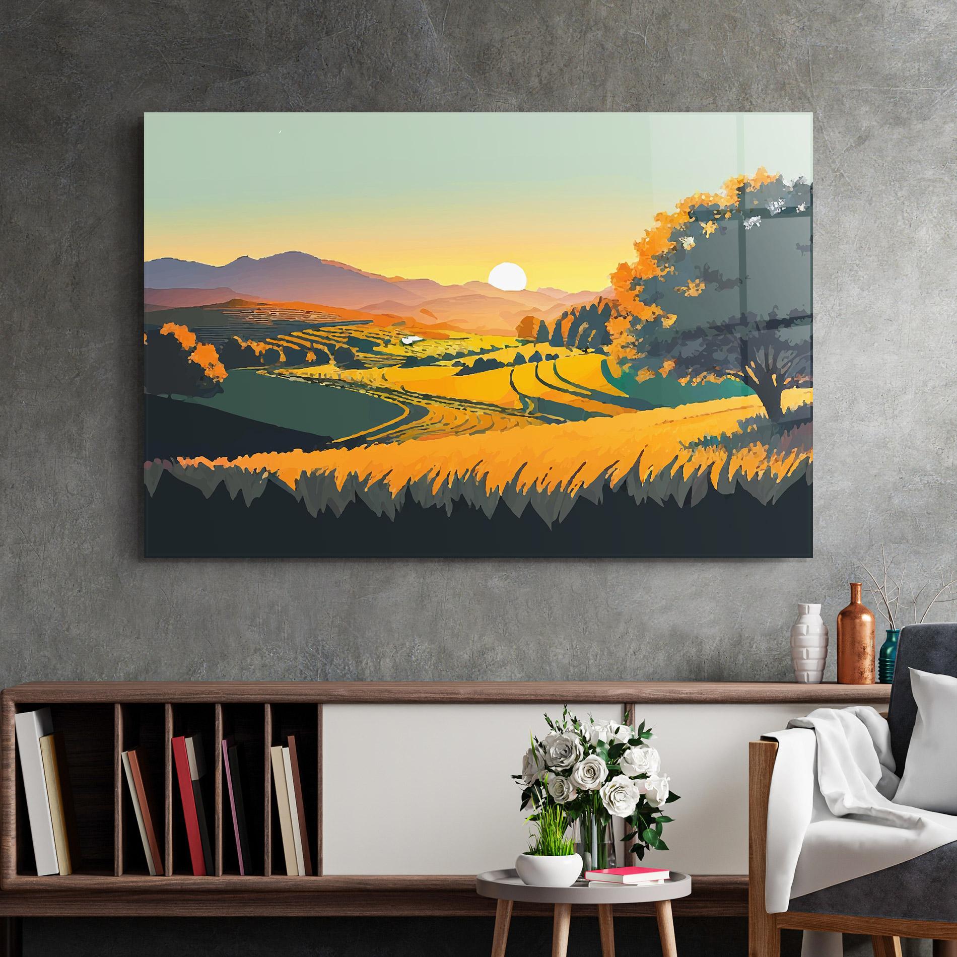 Üvegkép Rural Sunset Field mockup 2