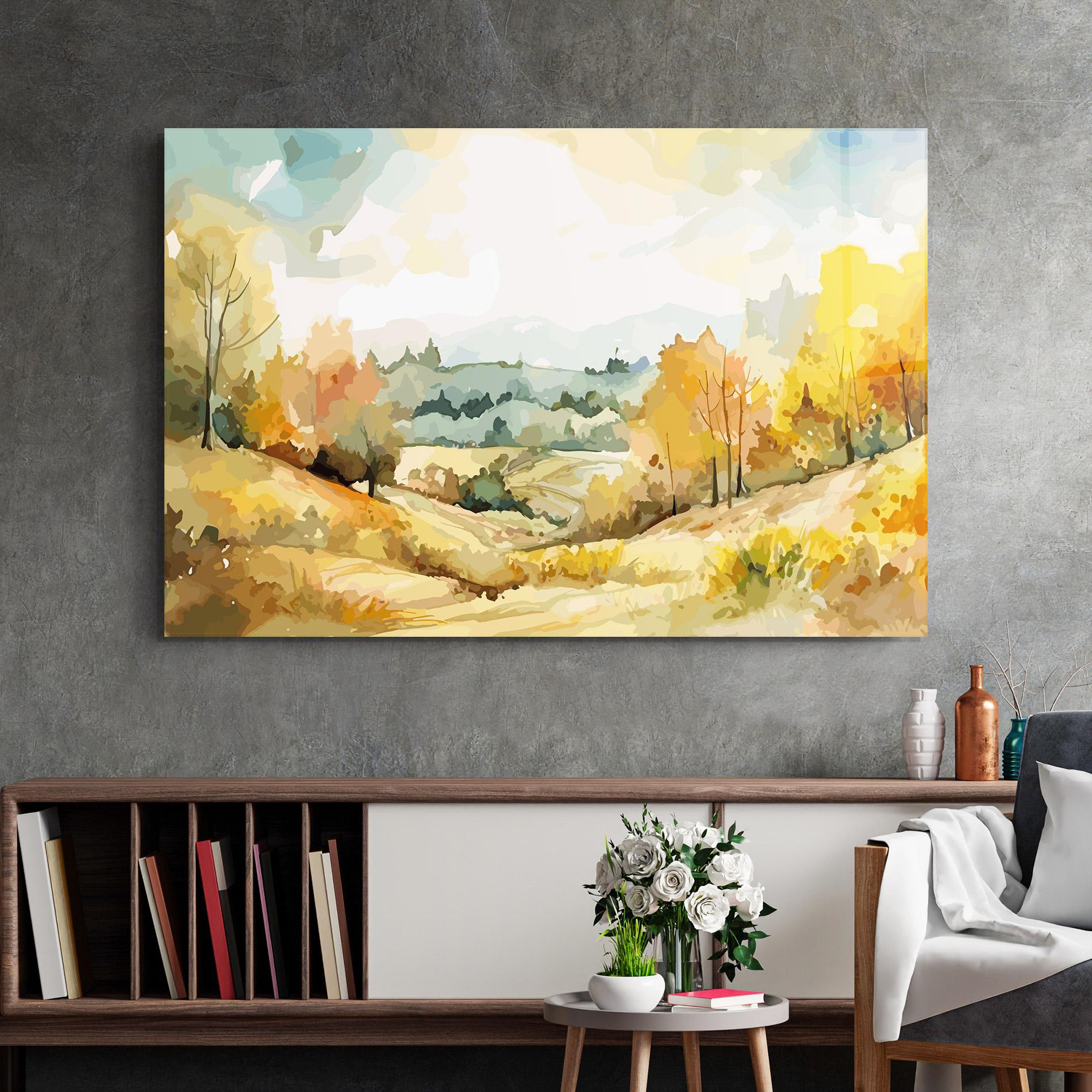 Üvegkép Yellow Rural Trees mockup 2