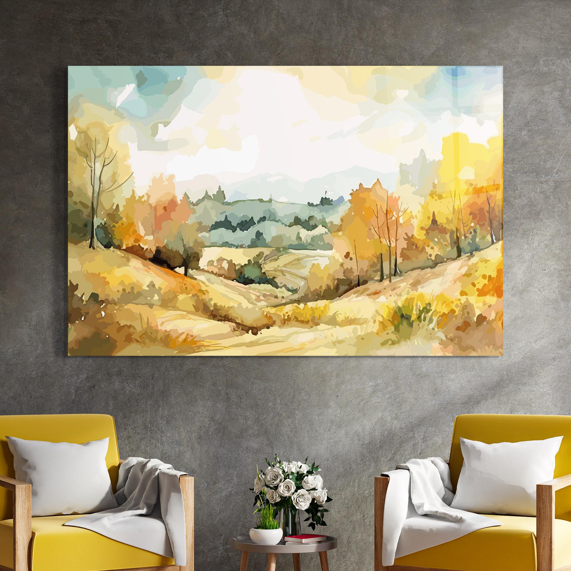 Üvegkép Yellow Rural Trees mockup 4