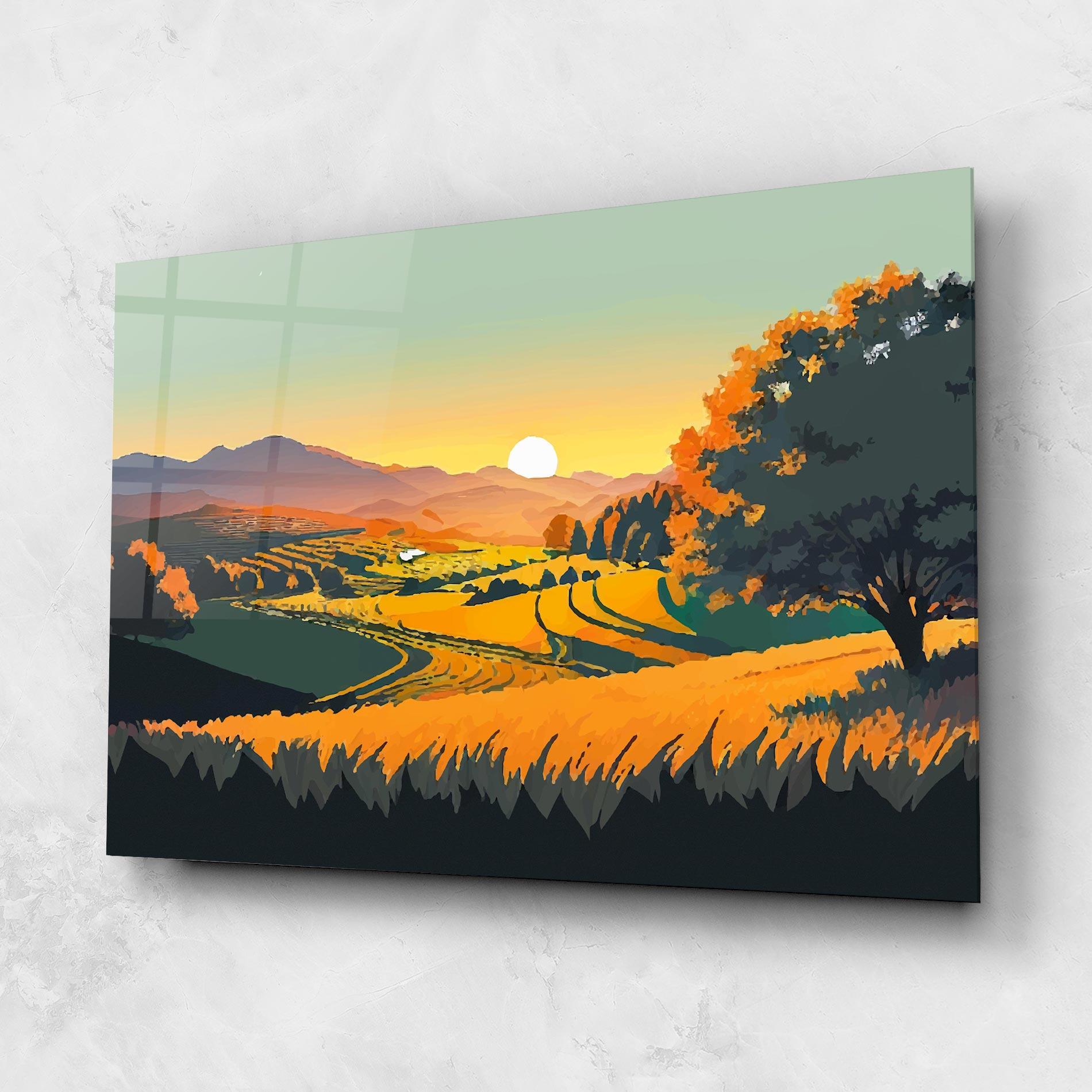 Üvegkép Rural Sunset Field mockup 1