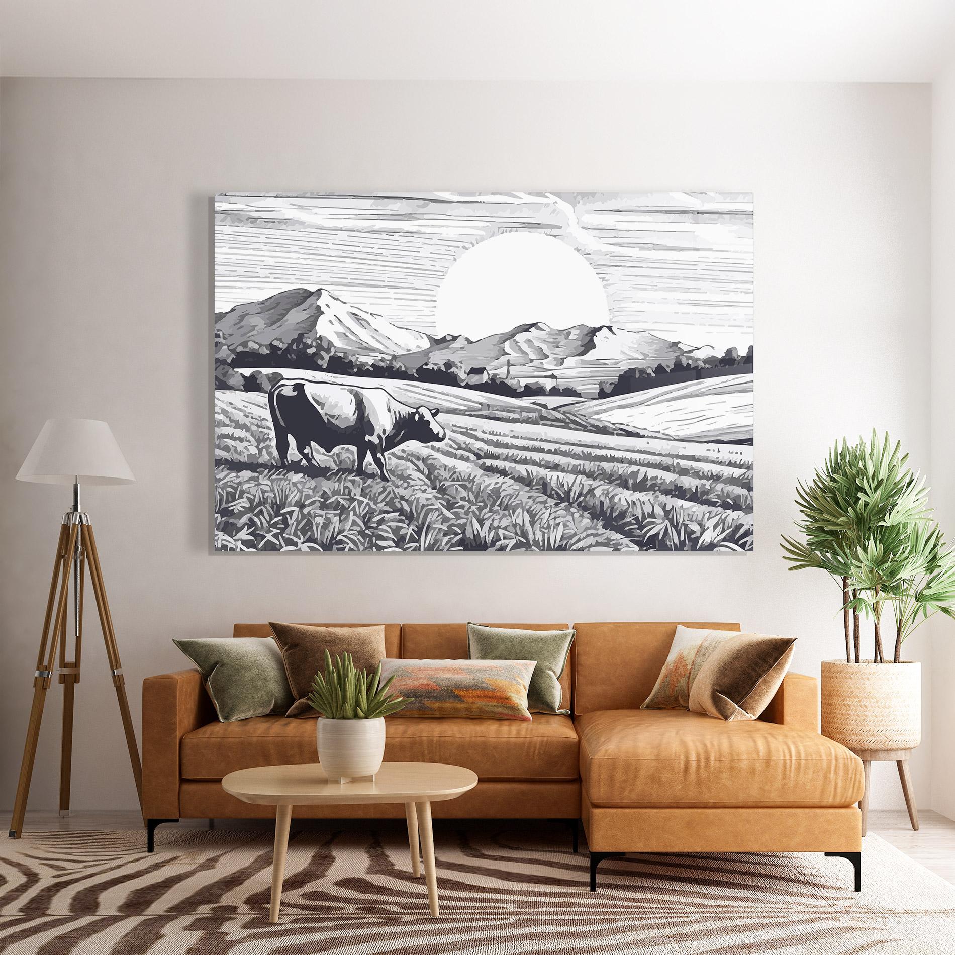 Üvegkép Cow Grey Ink mockup 7