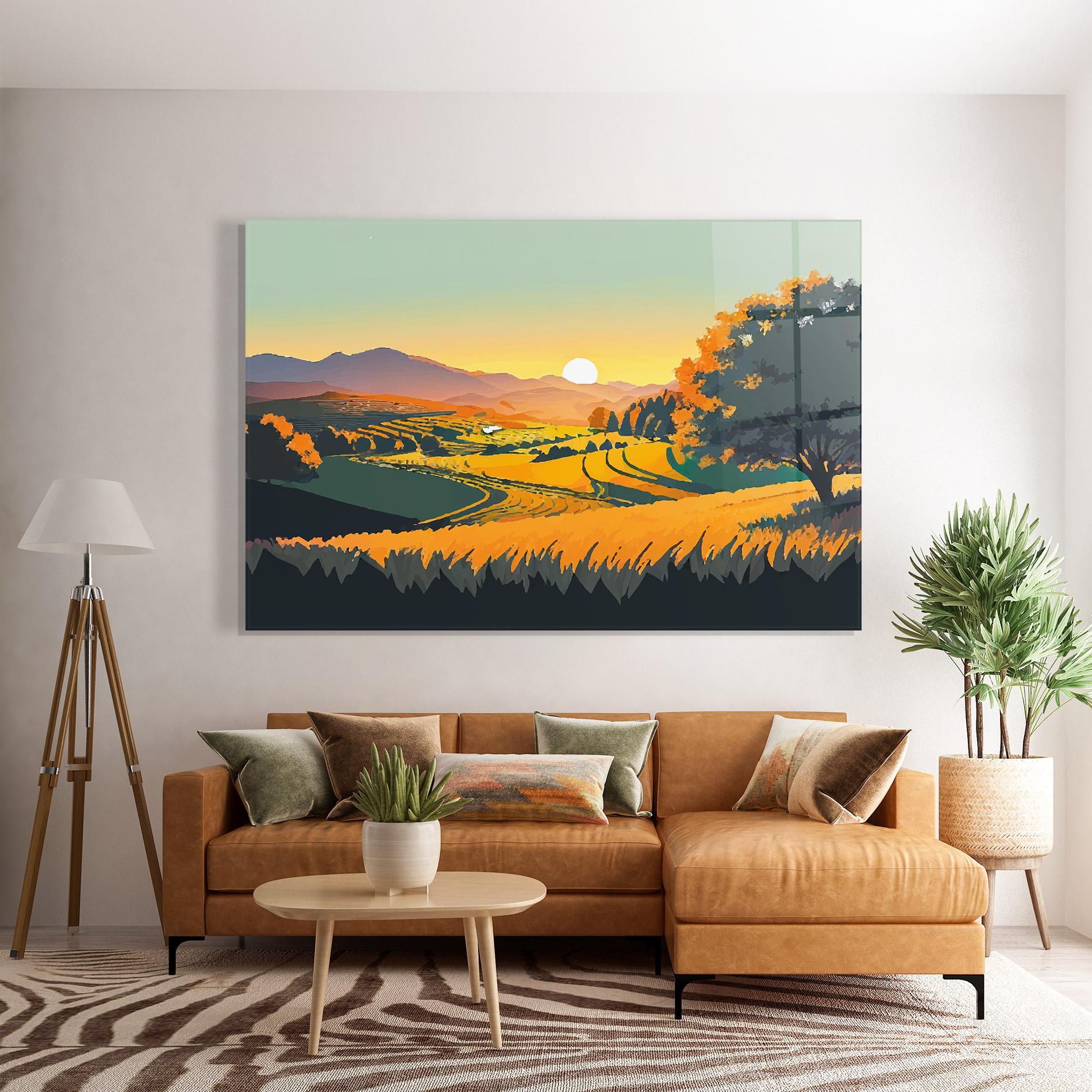 Üvegkép Rural Sunset Field mockup 7