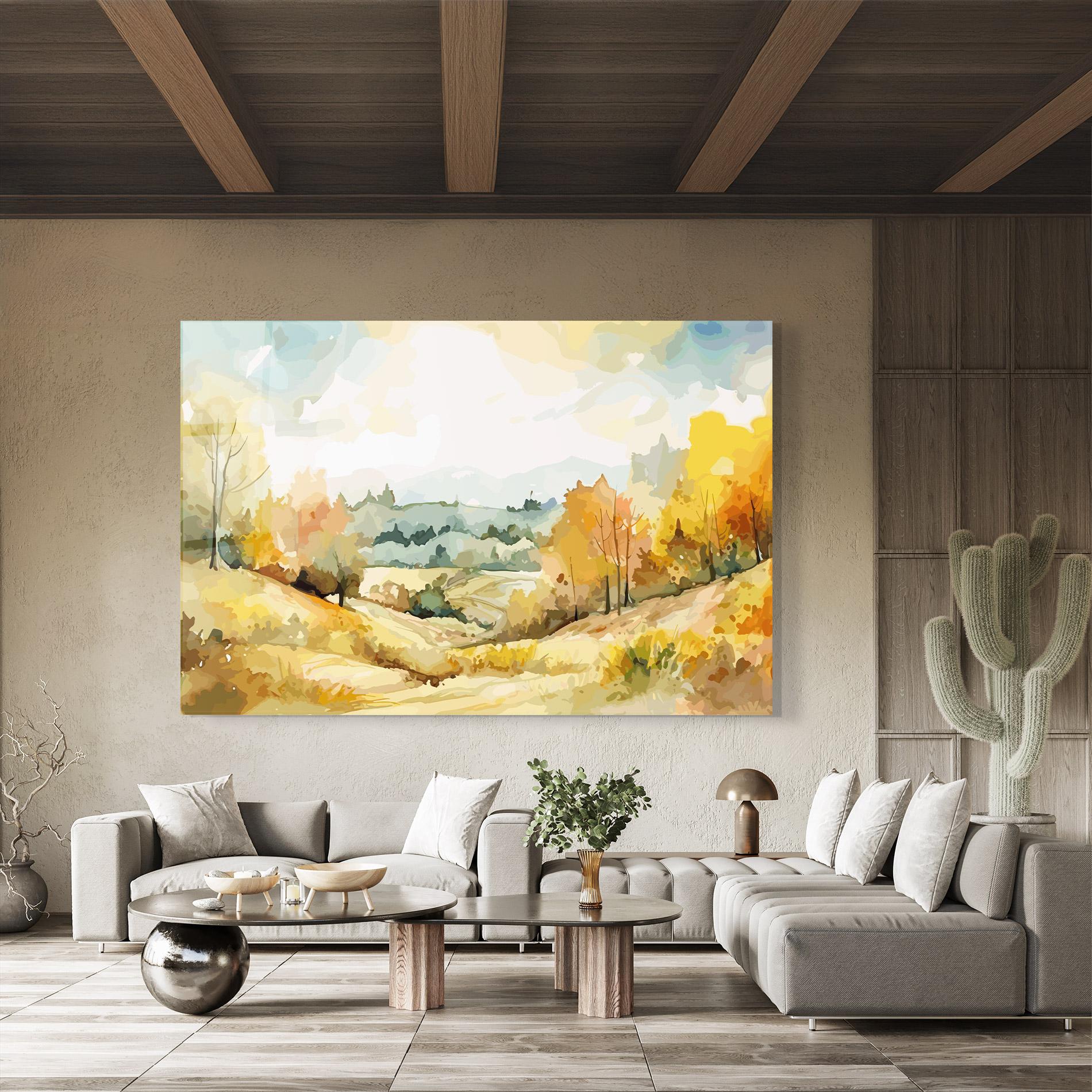 Üvegkép Yellow Rural Trees mockup 8