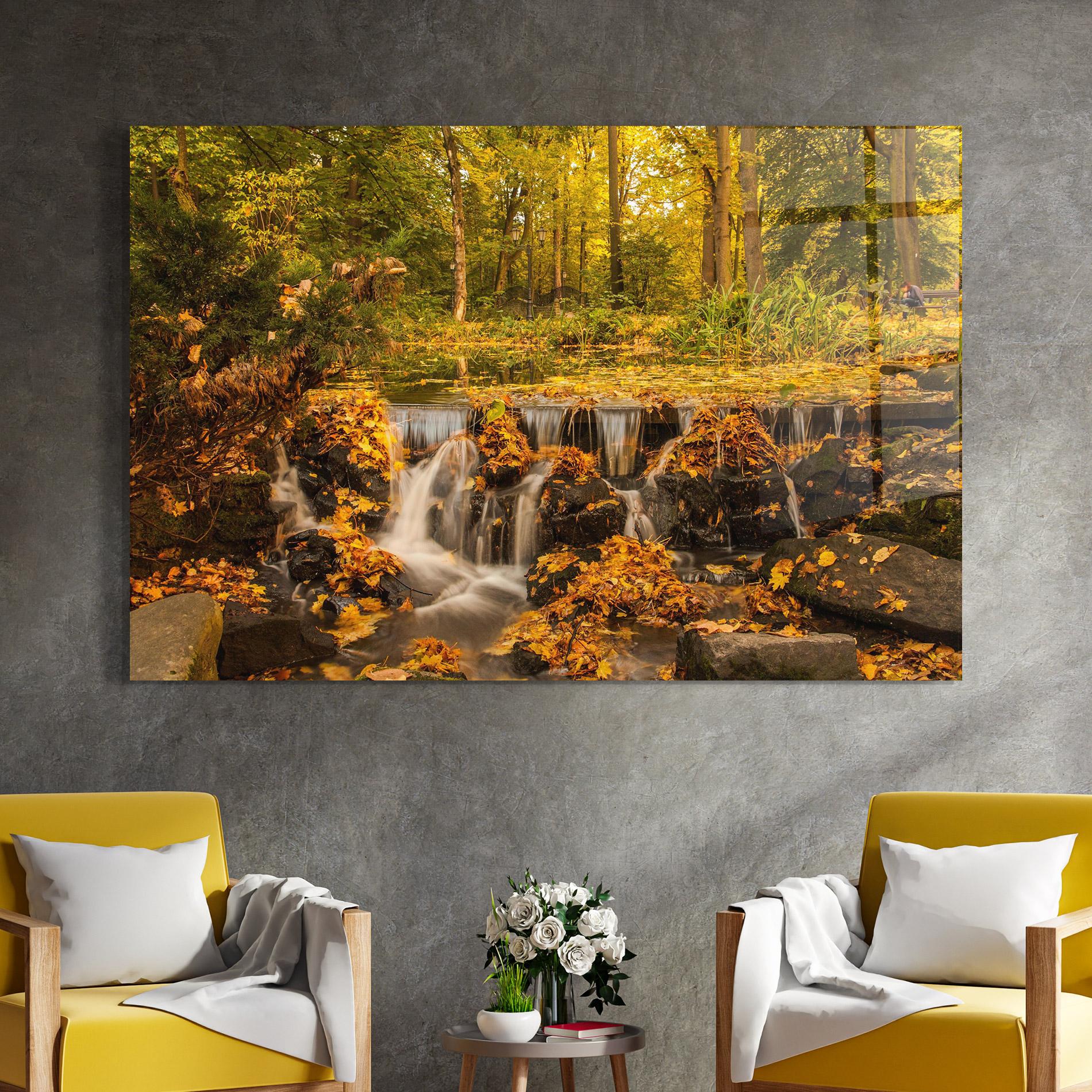 Üvegkép Autumn Waterfall mockup 4