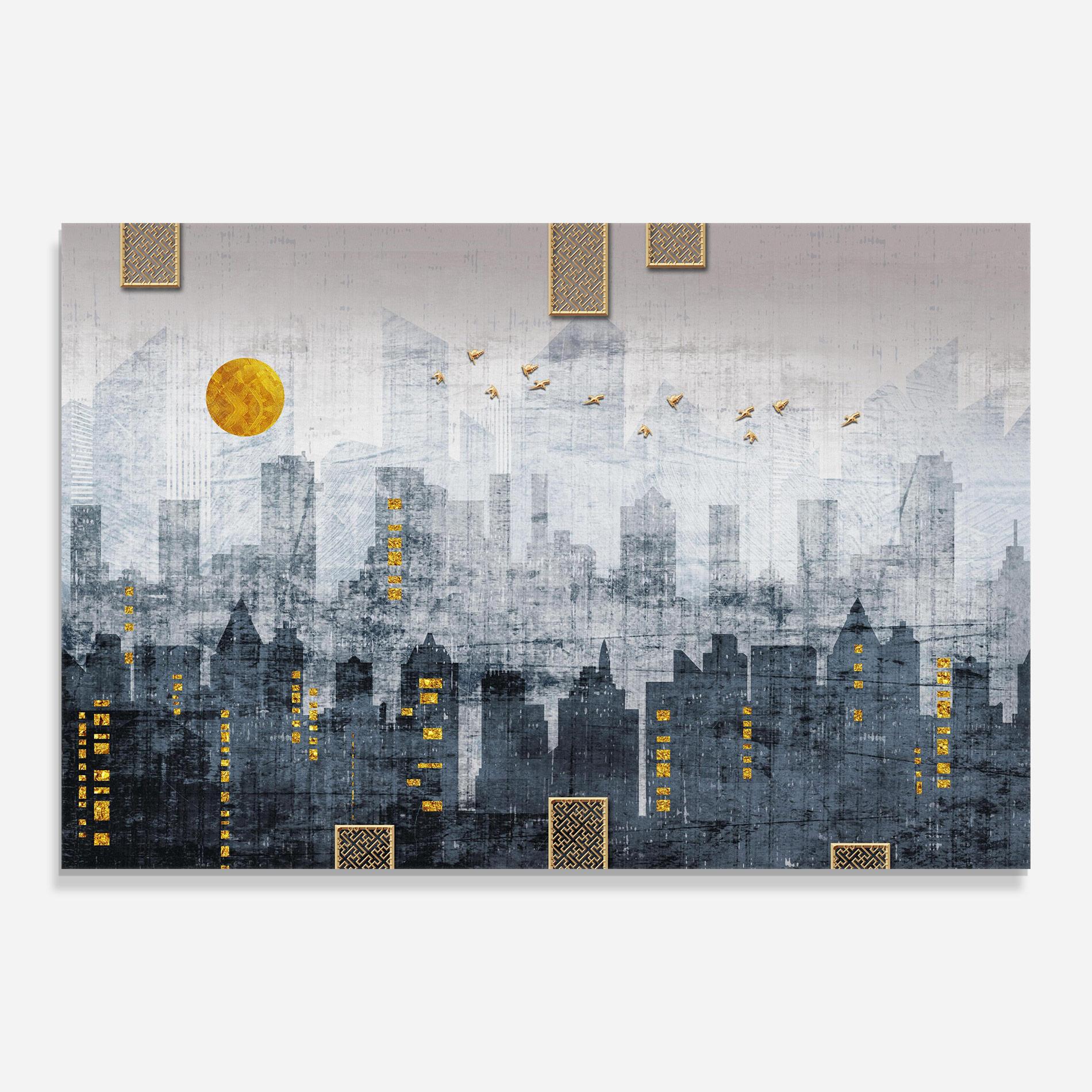 Üvegkép Golden Cityscape mockup 0