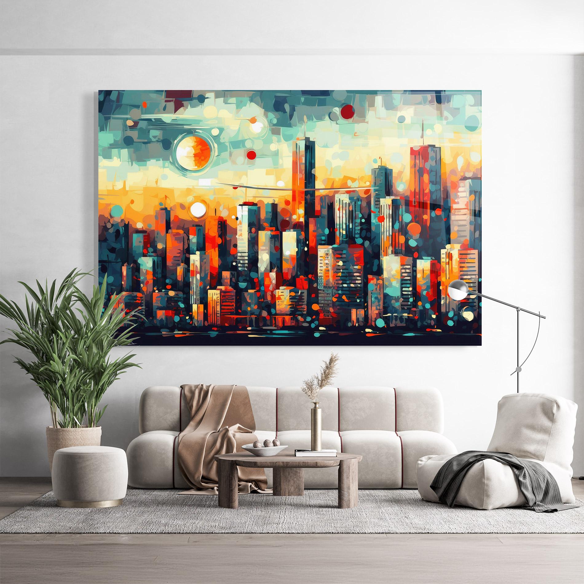 Üvegkép Colorful City Painting mockup 9