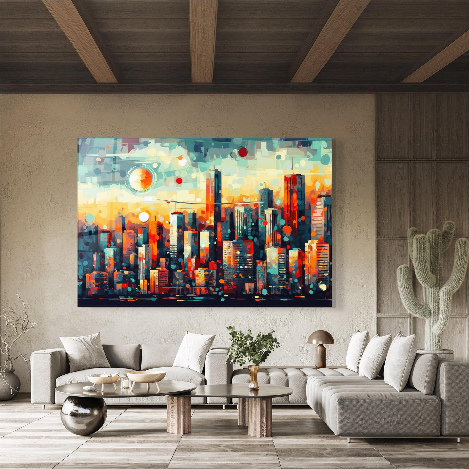 Üvegkép Colorful City Painting mockup 8