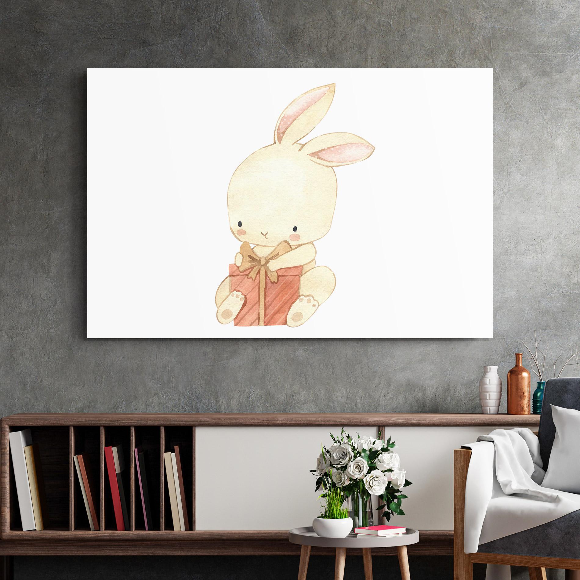 Üvegkép Bunny With Gift mockup 2