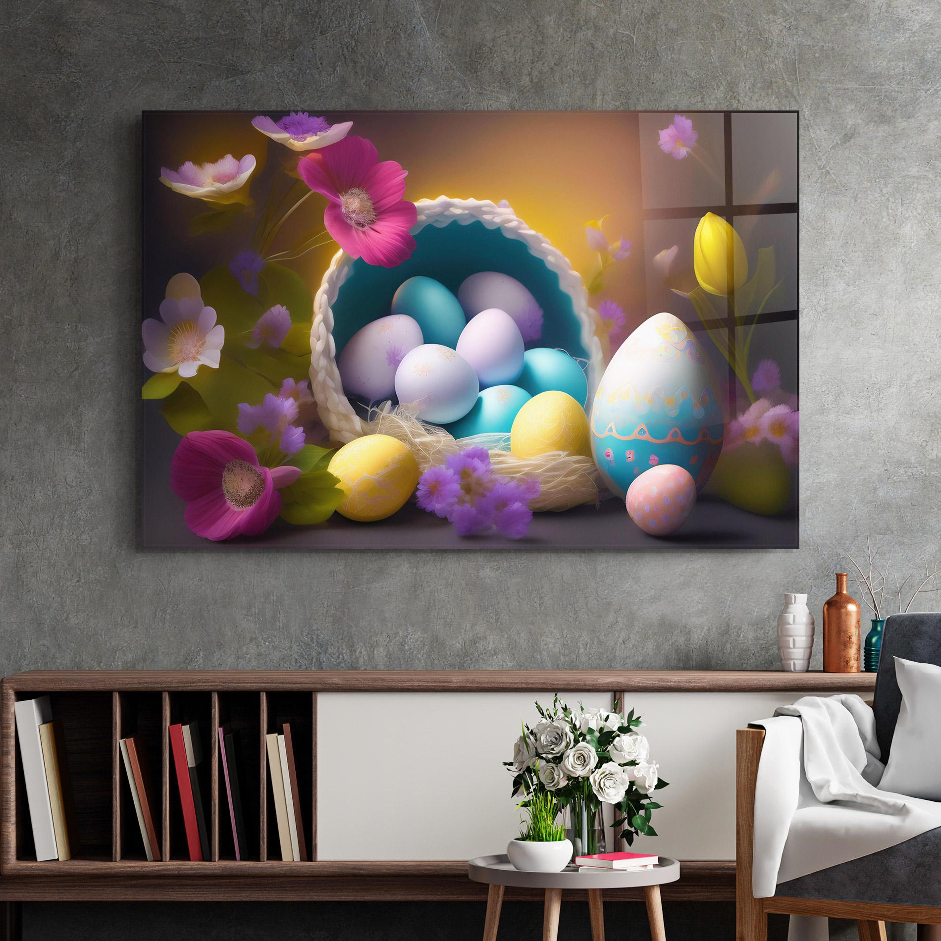 Üvegkép Eggs Basket With Flowers mockup 2
