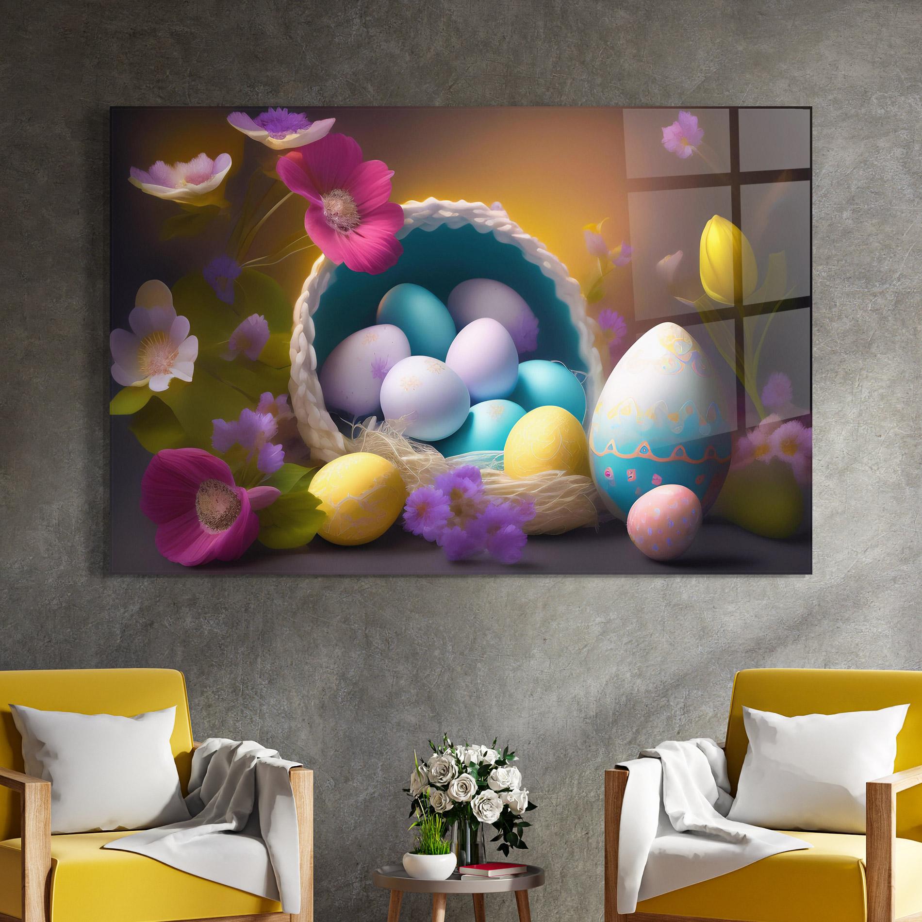 Üvegkép Eggs Basket With Flowers mockup 4