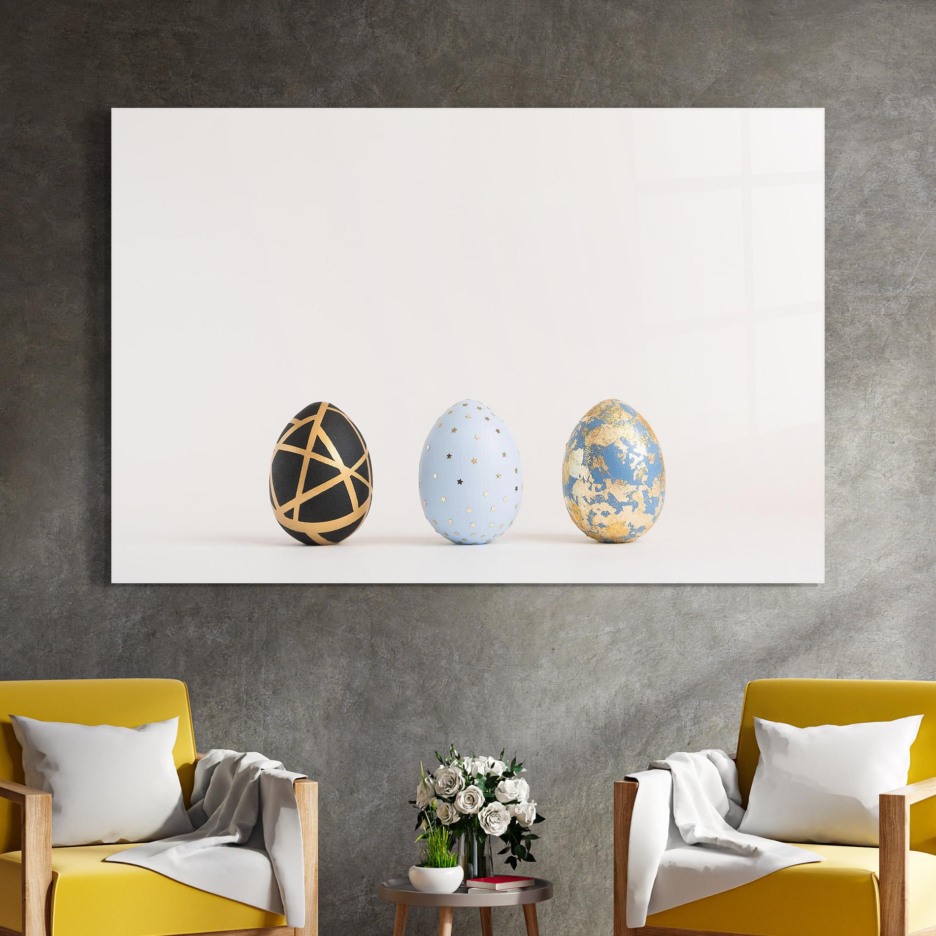 Üvegkép Three Easter Golden Eggs mockup 4