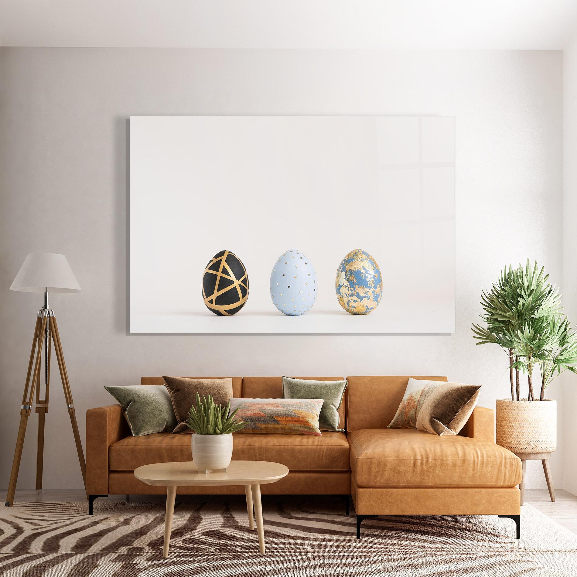 Üvegkép Three Easter Golden Eggs mockup 7