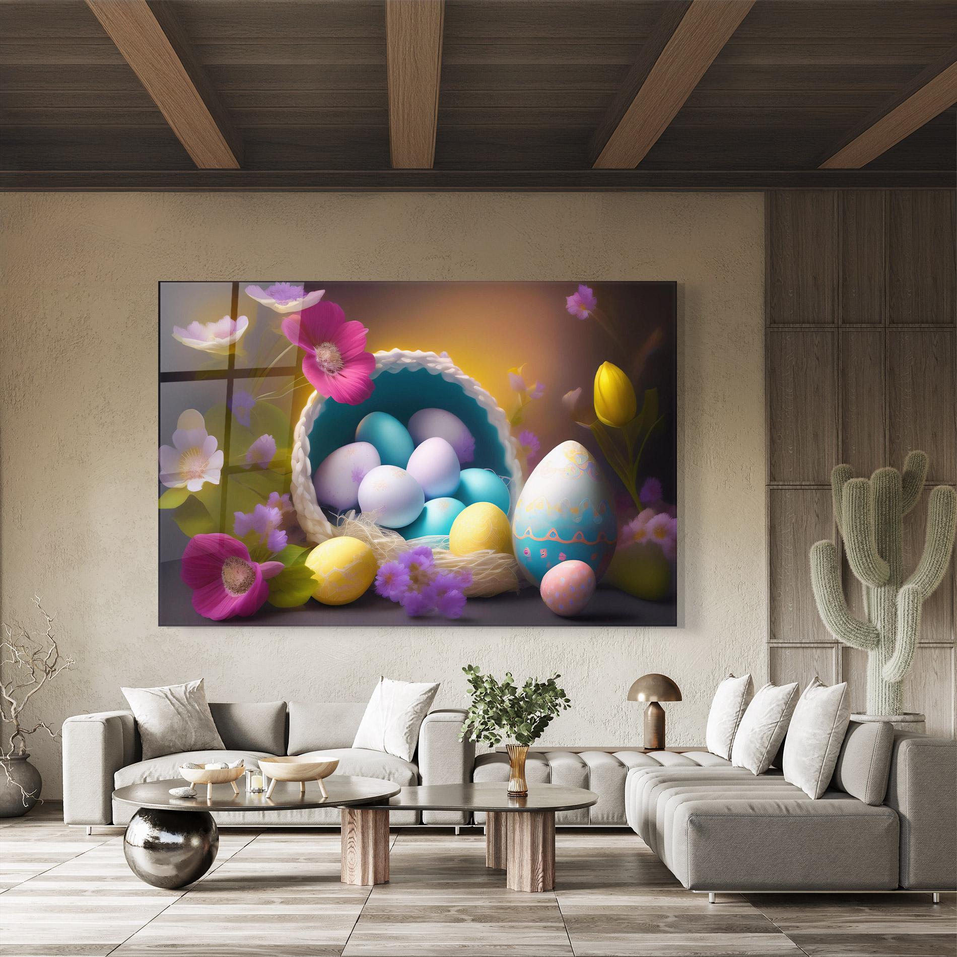 Üvegkép Eggs Basket With Flowers mockup 8
