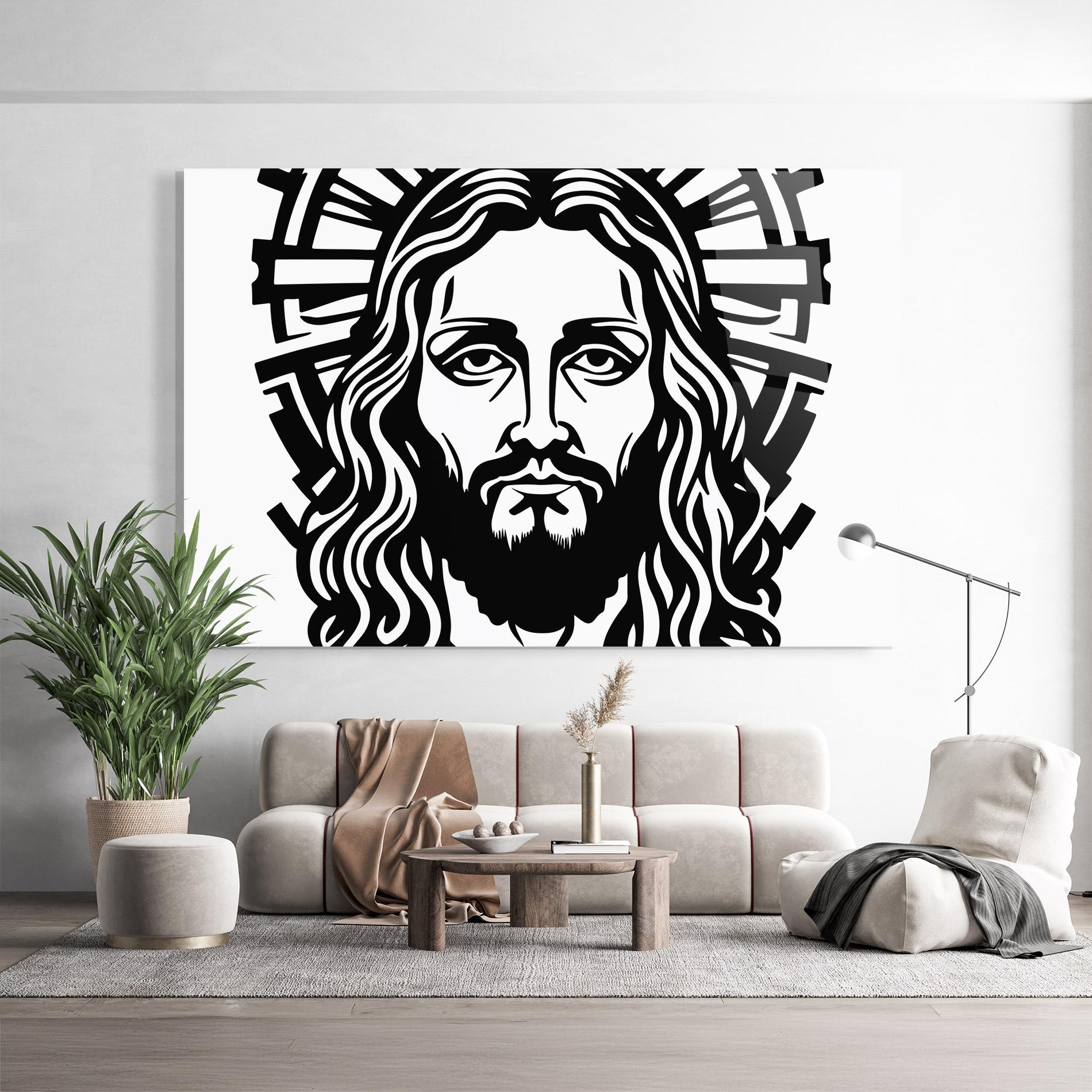 Üvegkép Black Line Jesus mockup 9