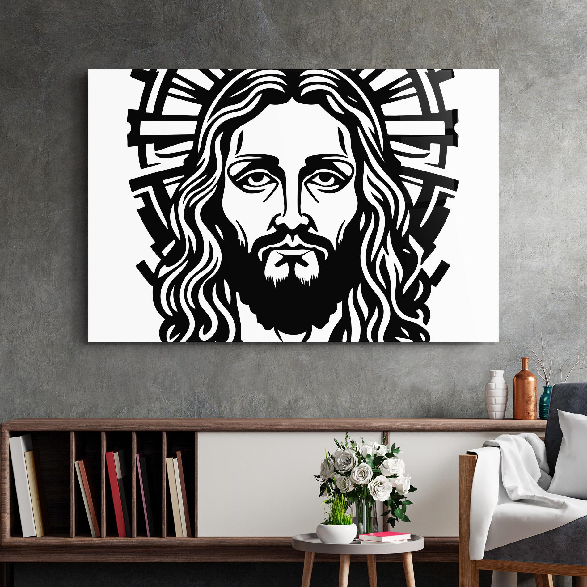 Üvegkép Black Line Jesus mockup 2