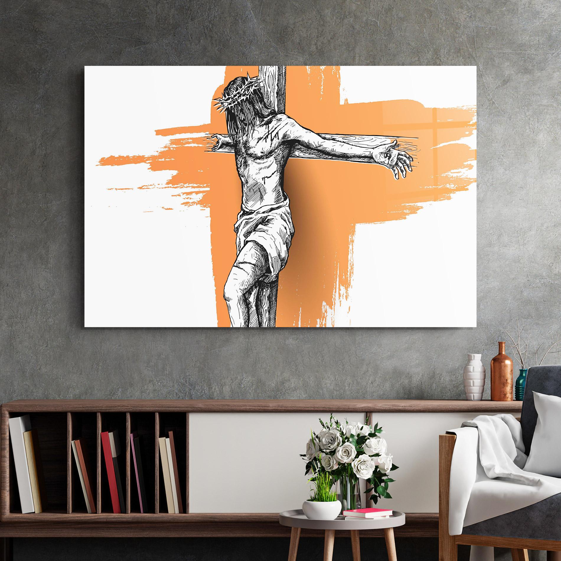 Üvegkép Orange Art Jesus mockup 2