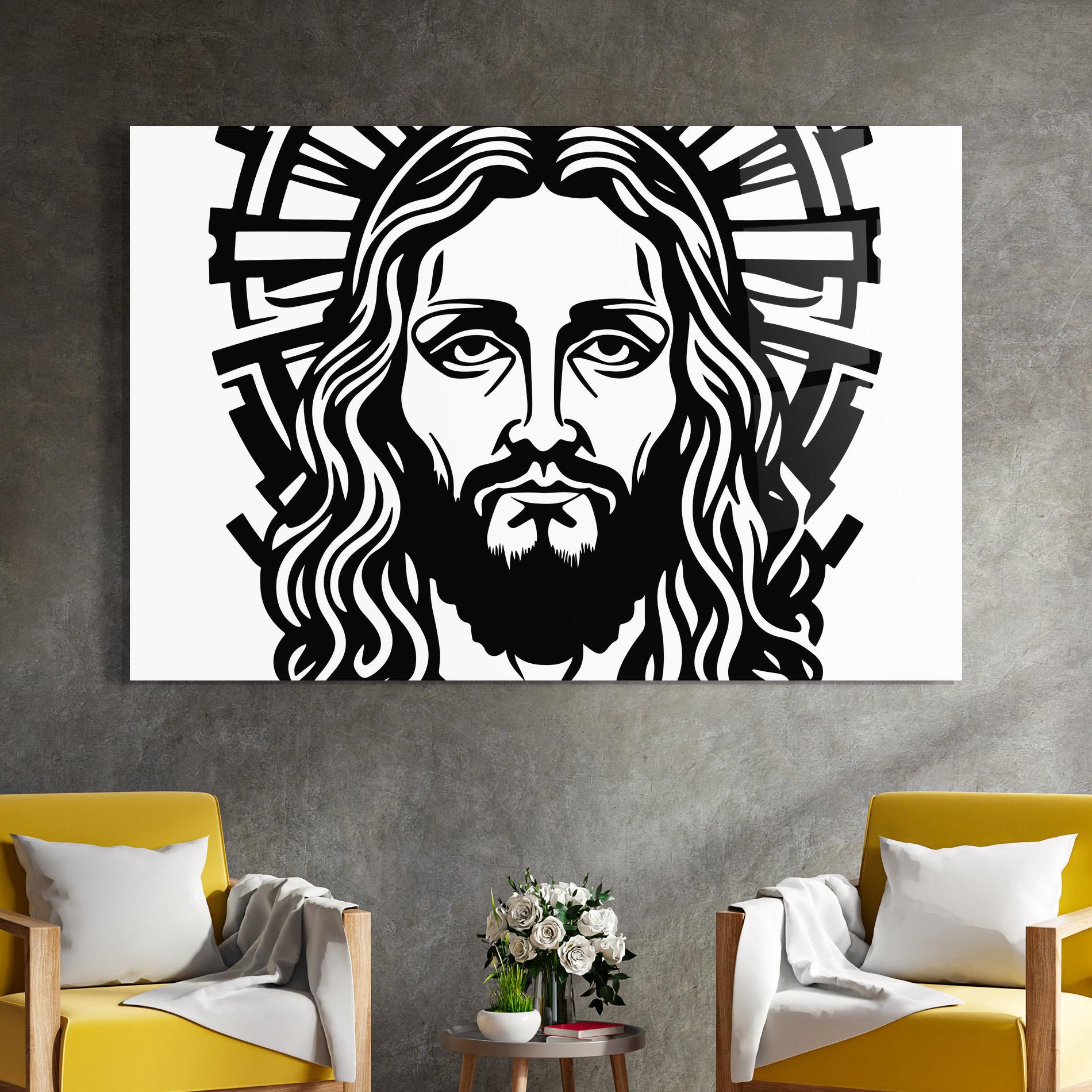 Üvegkép Black Line Jesus mockup 4