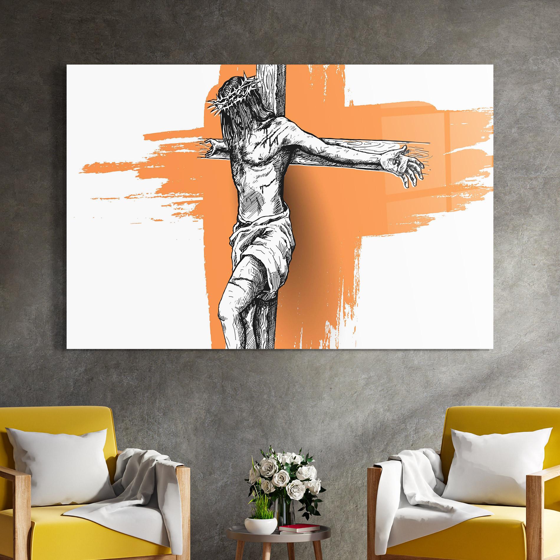 Üvegkép Orange Art Jesus mockup 4