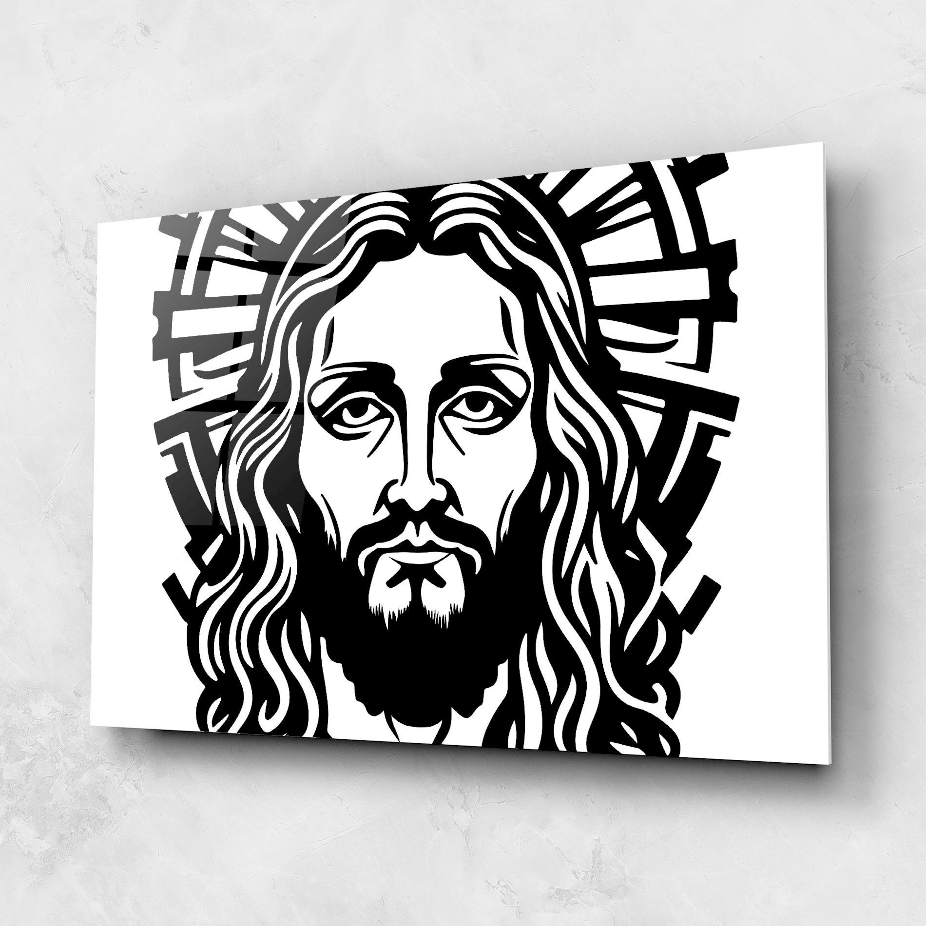 Üvegkép Black Line Jesus mockup 1