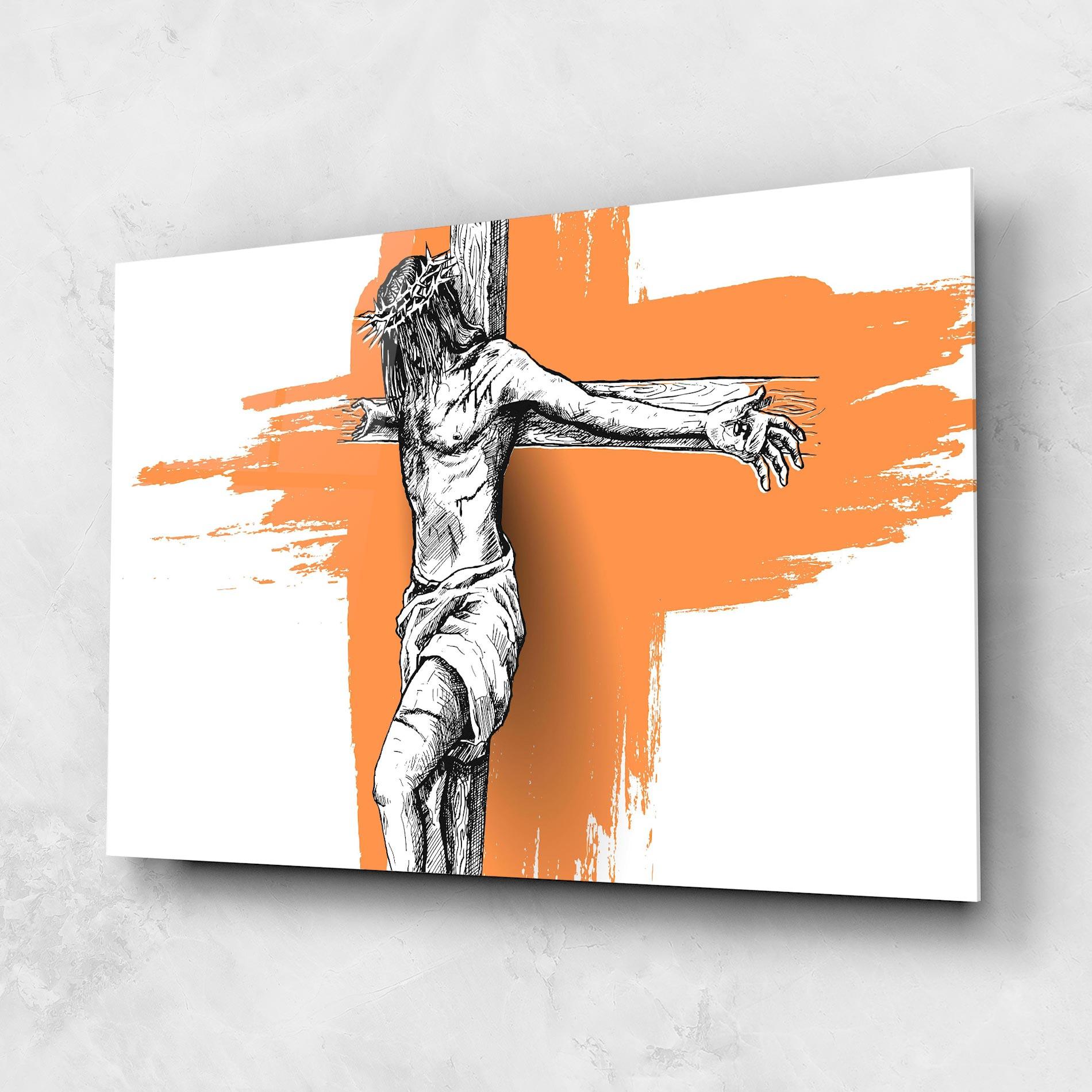 Üvegkép Orange Art Jesus mockup 1