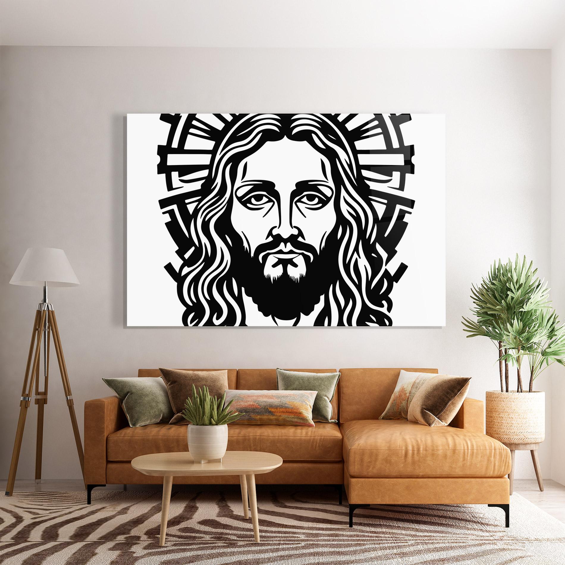 Üvegkép Black Line Jesus mockup 7
