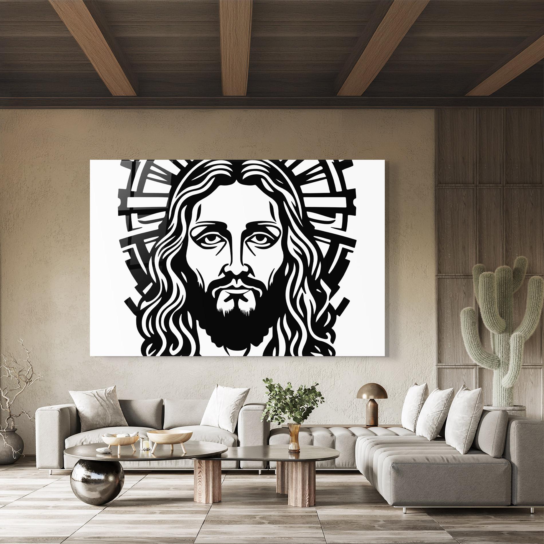 Üvegkép Black Line Jesus mockup 8