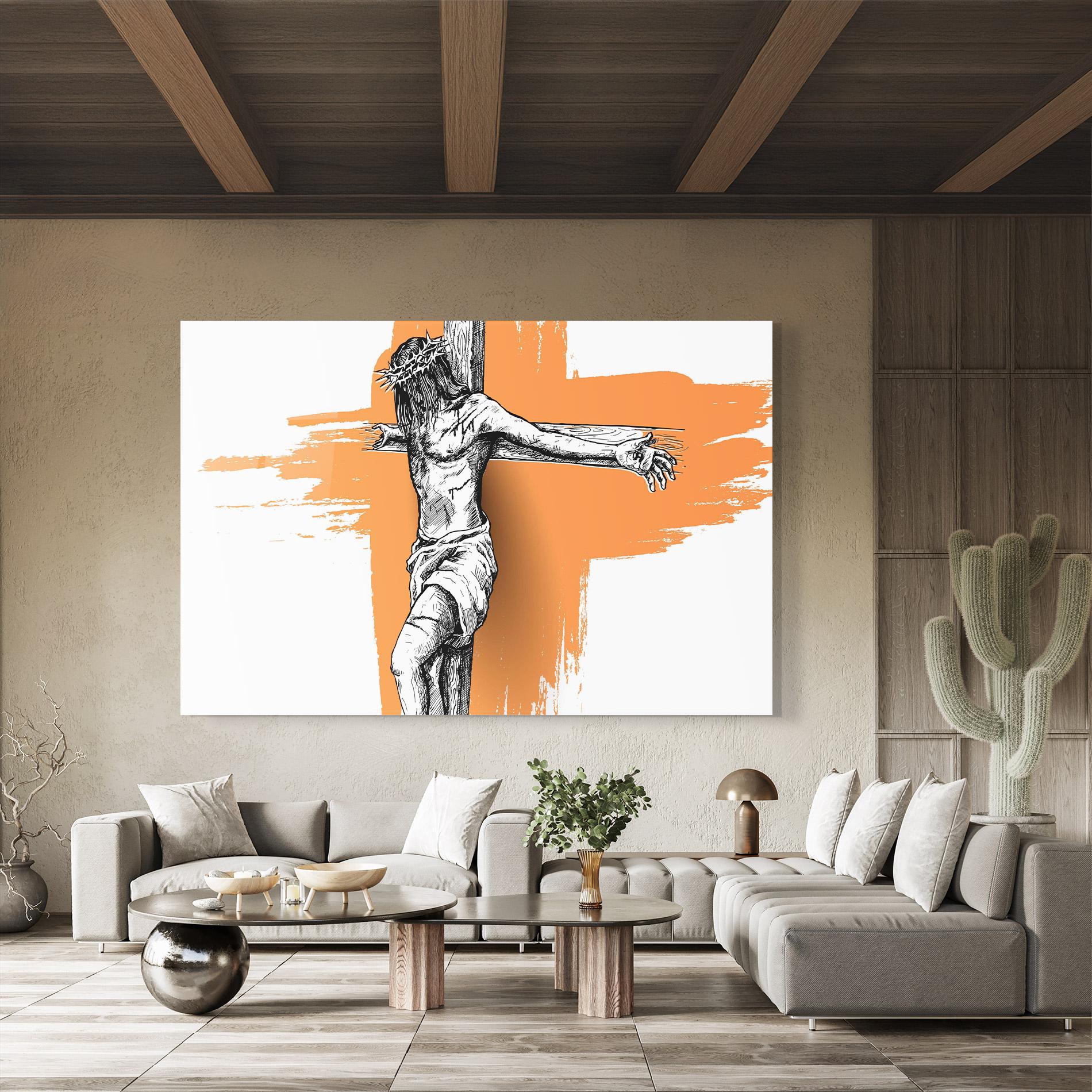 Üvegkép Orange Art Jesus mockup 8