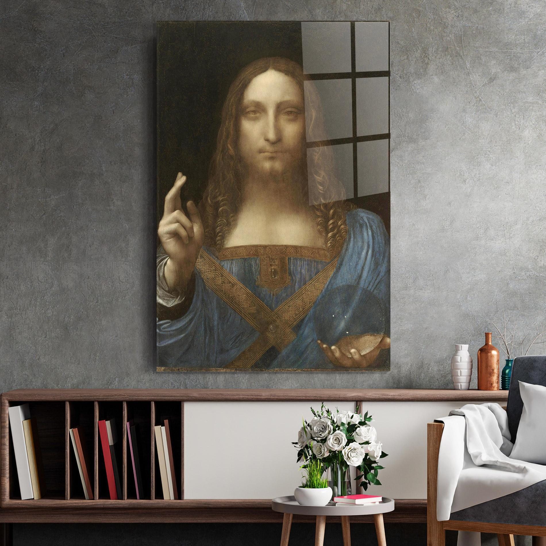 Üvegkép Leonardo Da Vinci Salvator Mundi mockup 2