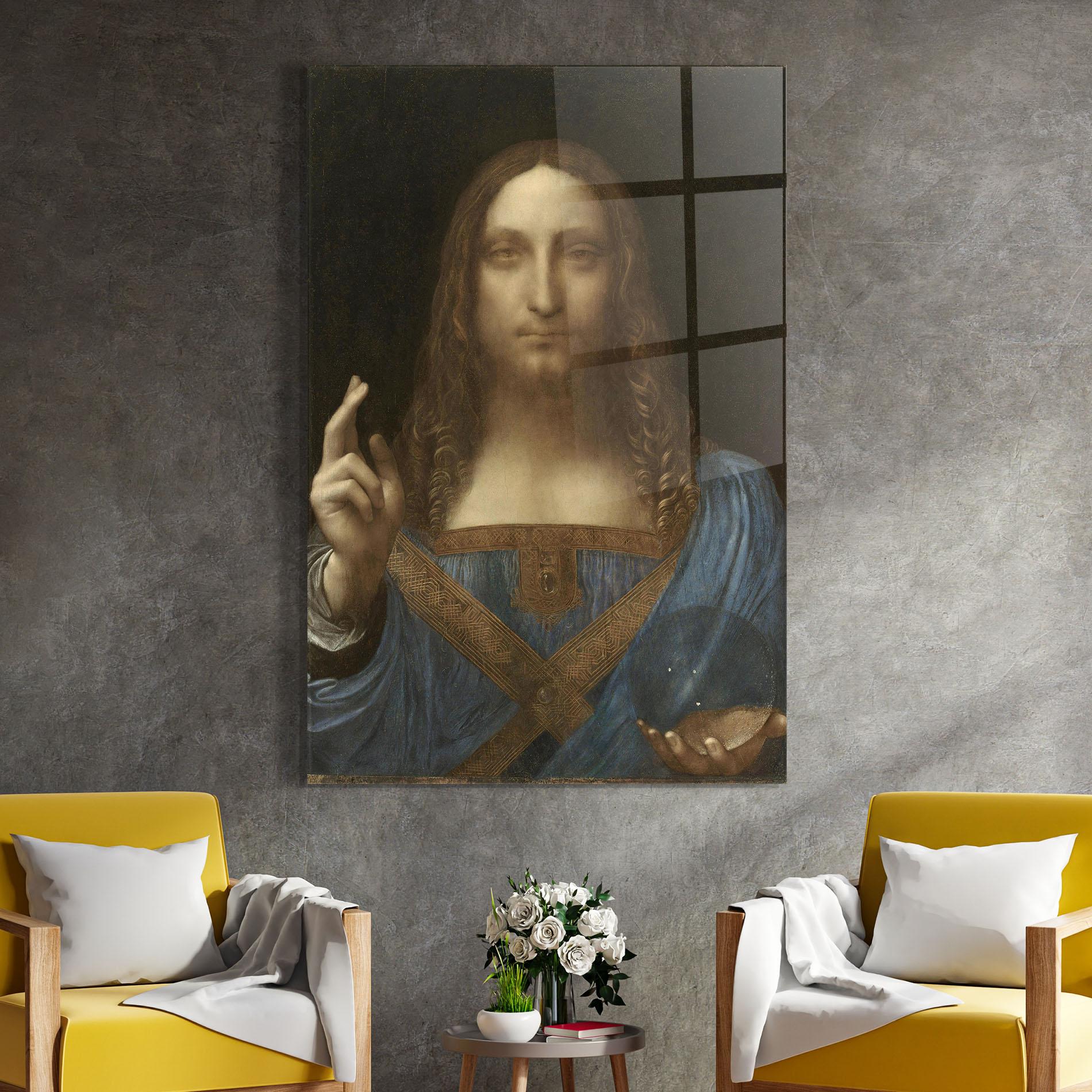 Üvegkép Leonardo Da Vinci Salvator Mundi mockup 4