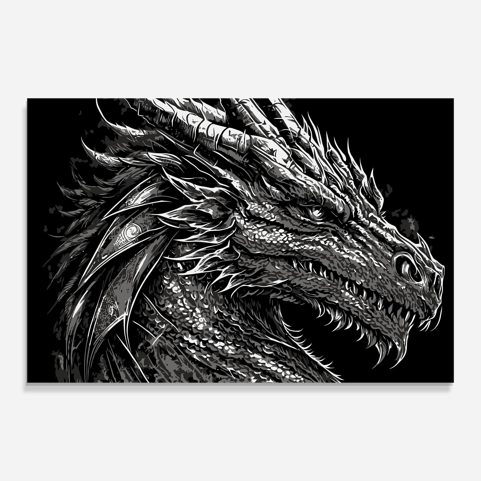 Üvegkép Grey White Dragon mockup 0